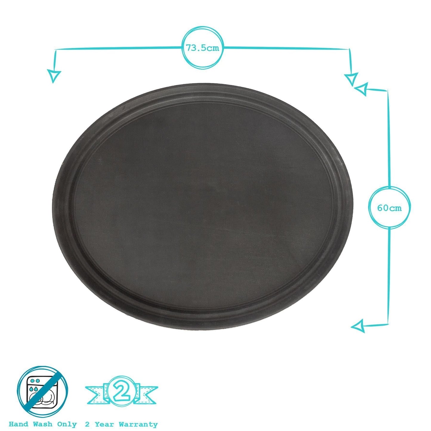 Black 73.5cm x 60cm Oval Non-Slip Serving Tray
