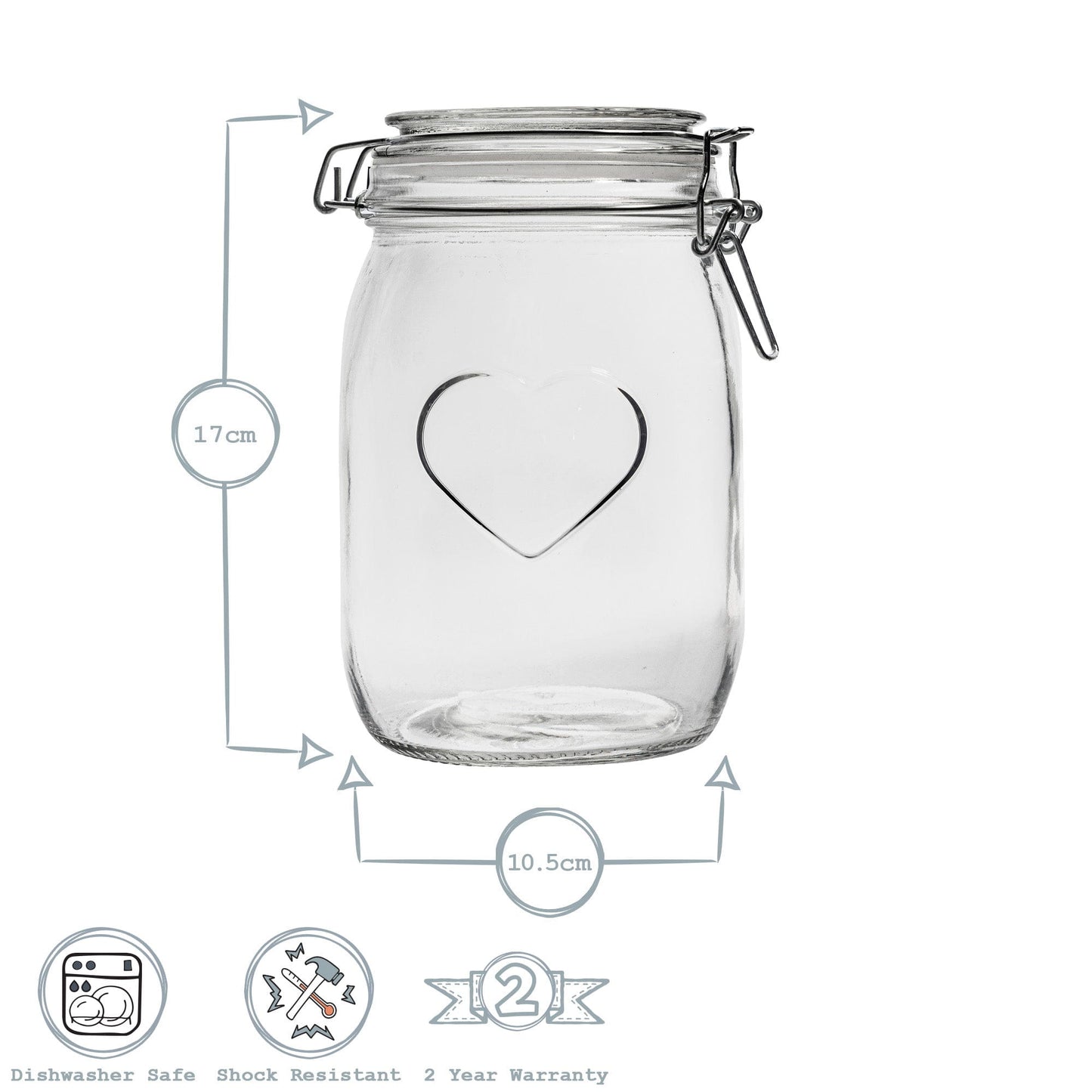1L Air tight Glass Storage Jar with Embossed Heart Detail