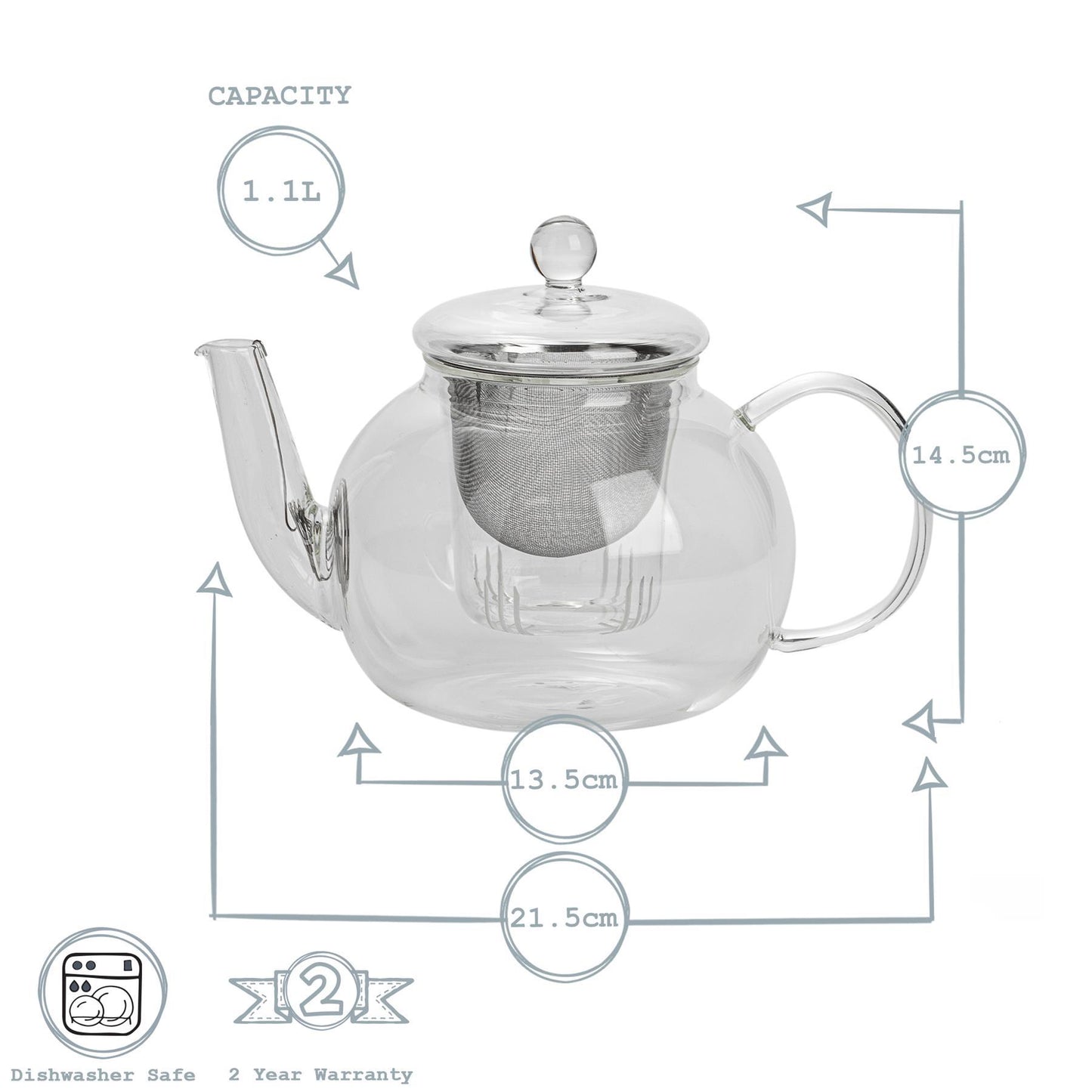 1.1L Glass Infuser Teapot
