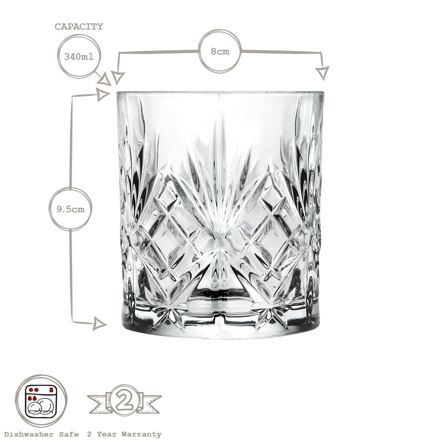 340ml Crystal Whisky Glasses - Pack of 6