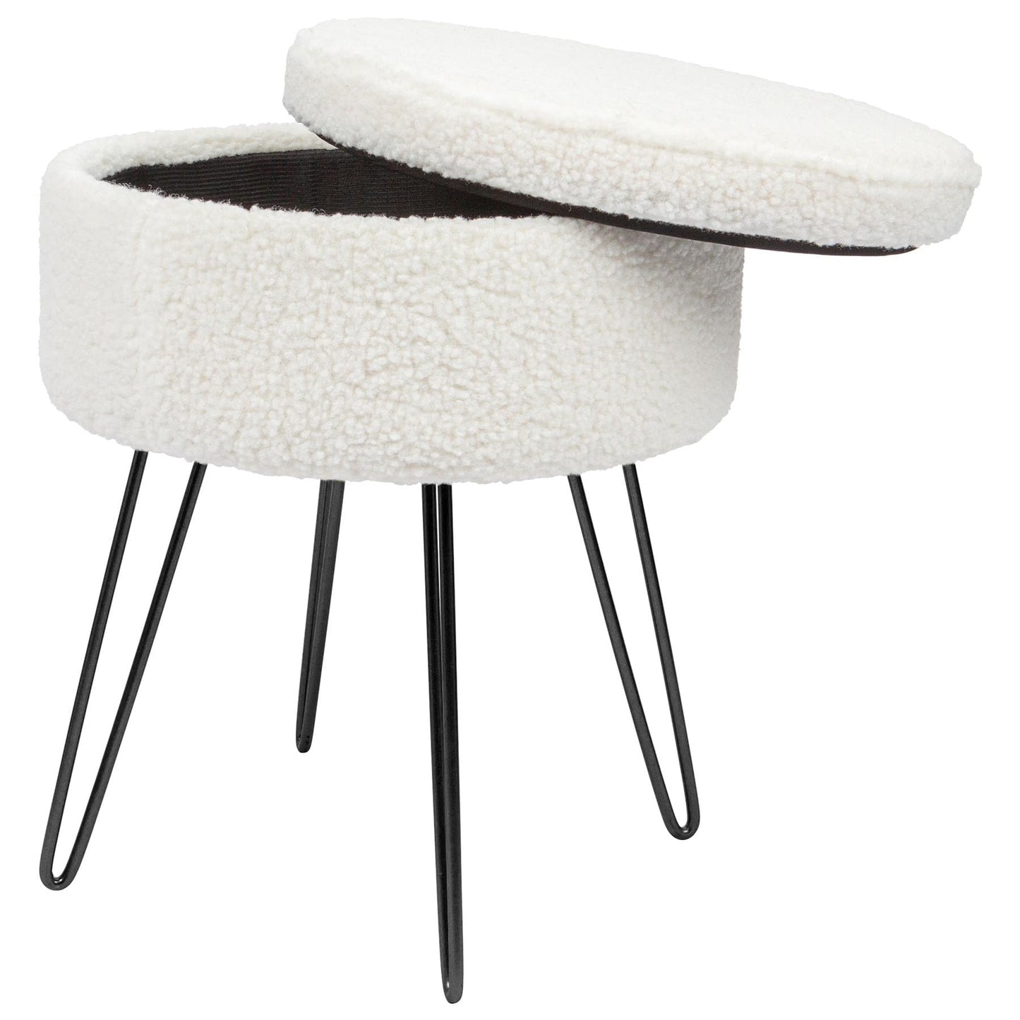 Cream H46 x D37cm Round Boucle Storage Footstool