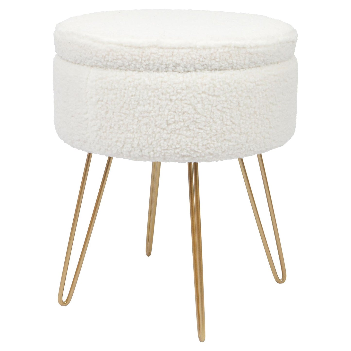 Cream H46 x D37cm Round Boucle Storage Footstool