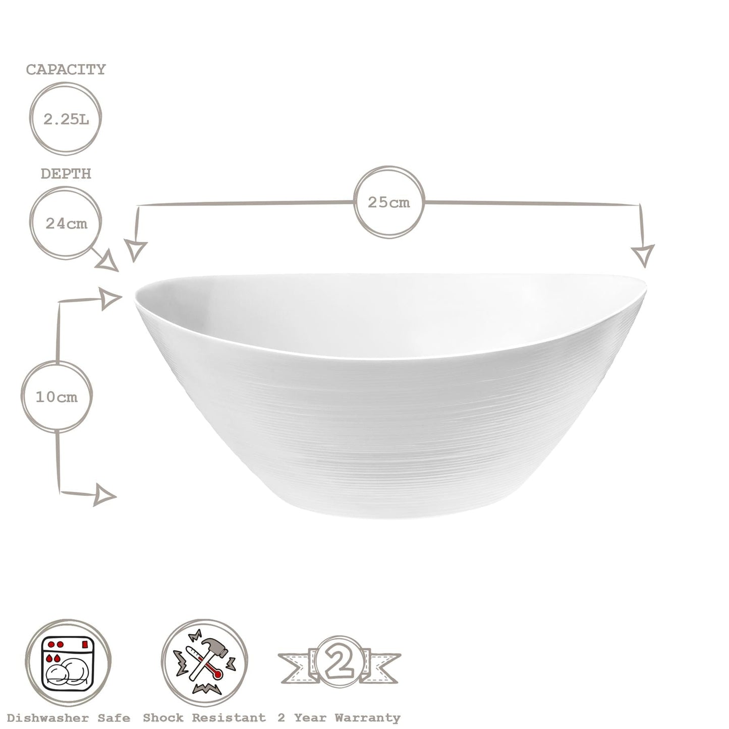 White 25cm Prometeo Oval Glass Salad Bowls - Pack of 6