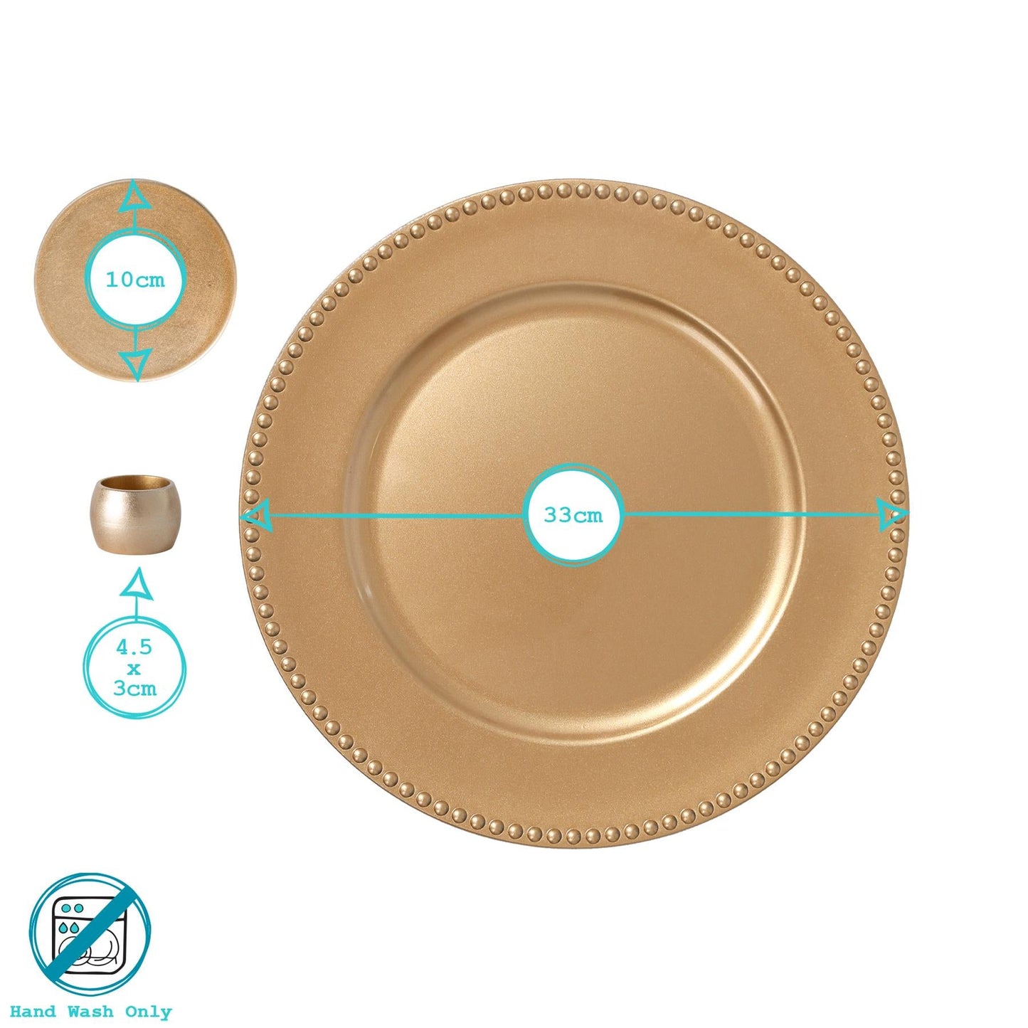 18pc Round Beaded Charger Plates Set - 33cm