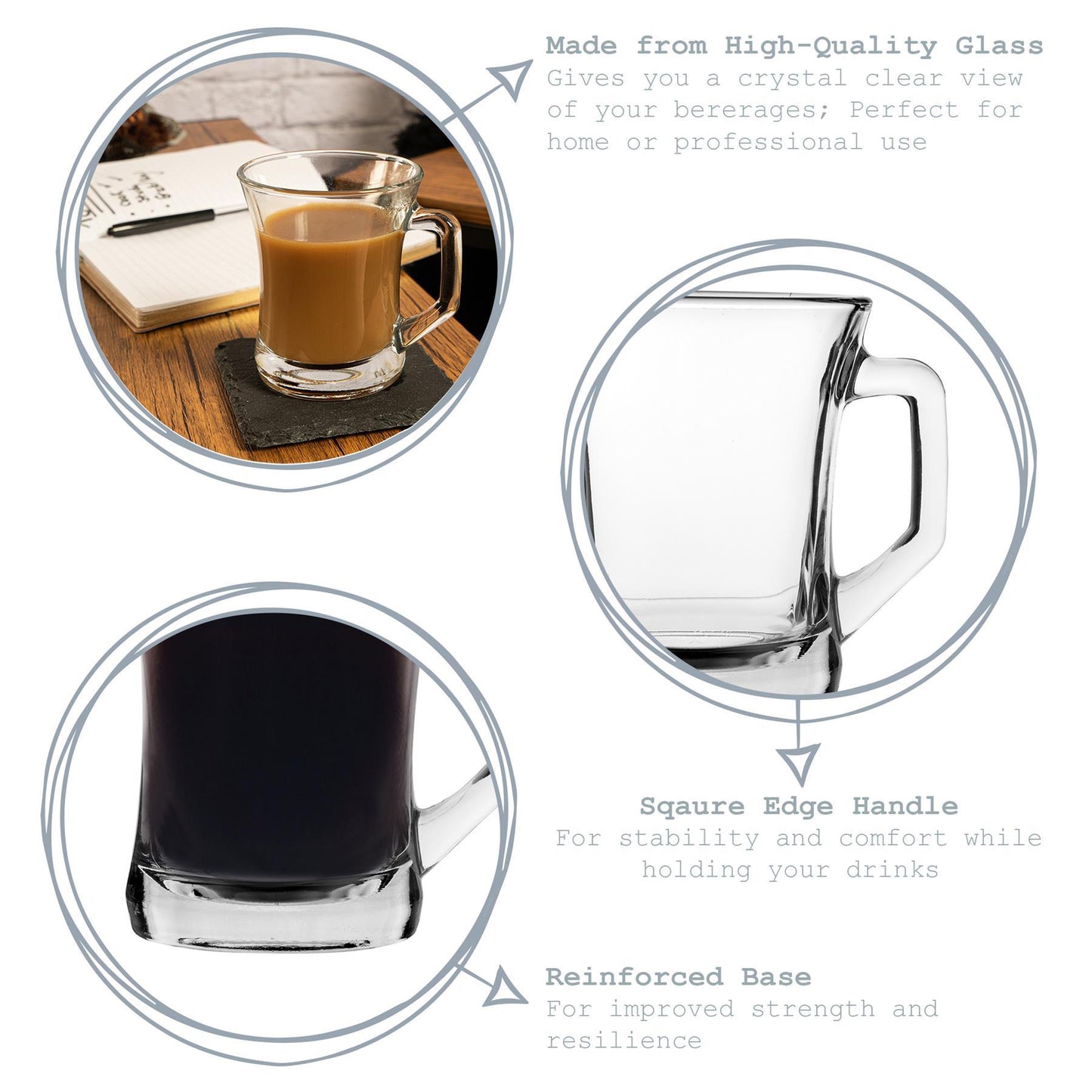 225ml Clear Zen+ Coffee Glasses - Pack of Six