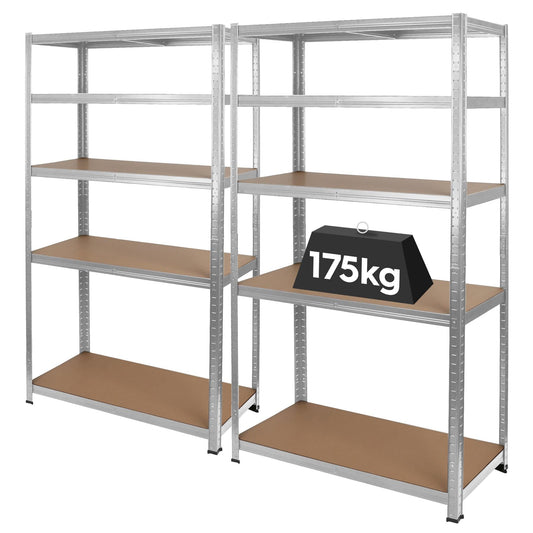 2pc 5-Tier Steel Garage Shelving Units Set - 90 x 40 x 180cm - Galvanised