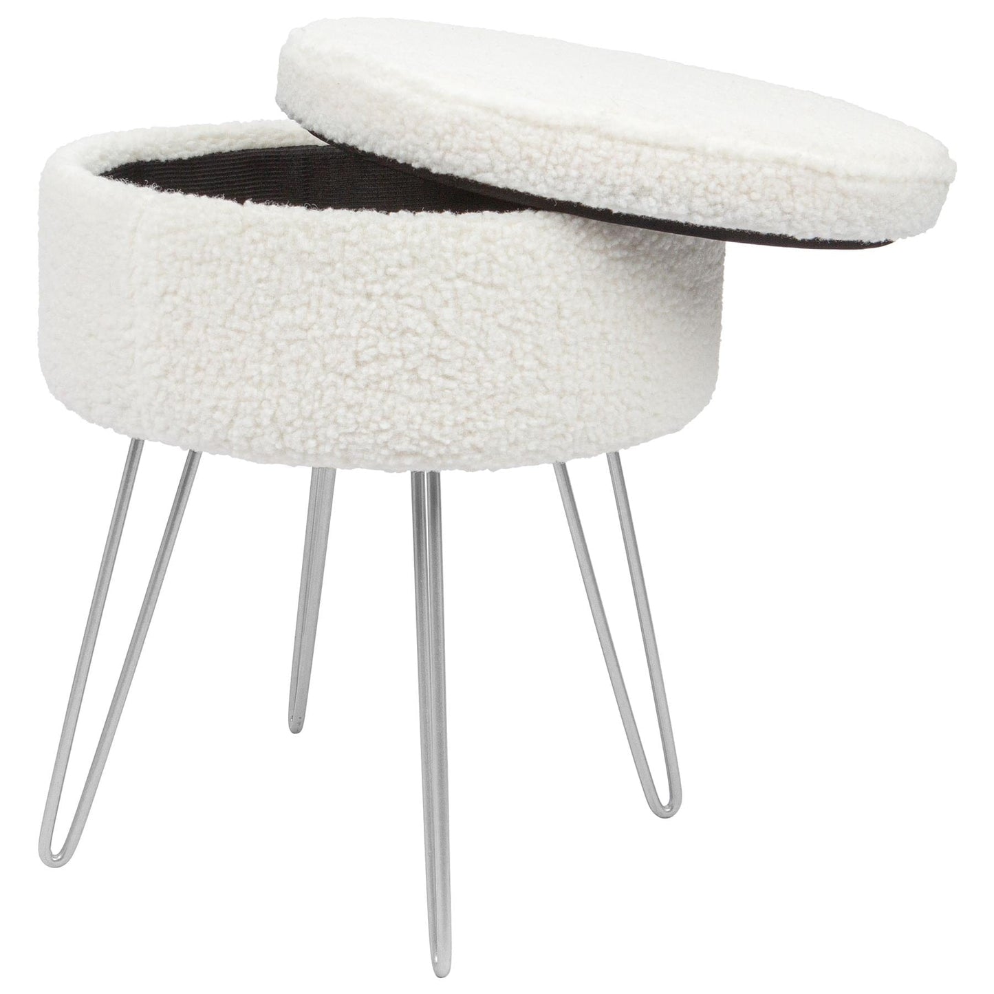 Cream H46 x D37cm Round Boucle Storage Footstool