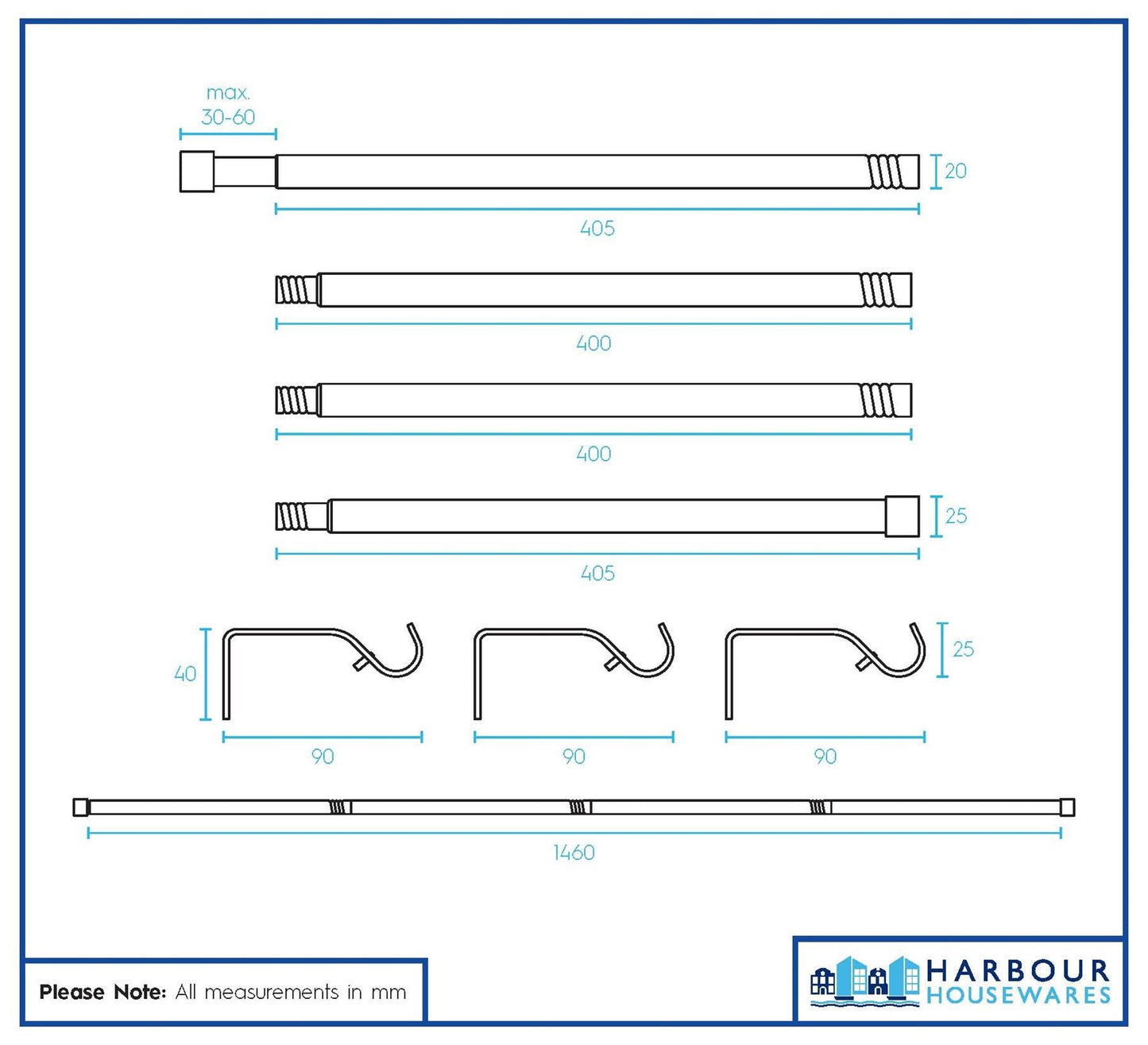Extendable Metal Curtain Pole Kit - 77 to 150cm