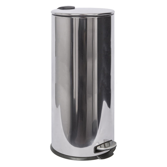 30L Chrome Round Stainless Steel Kitchen Pedal Bin
