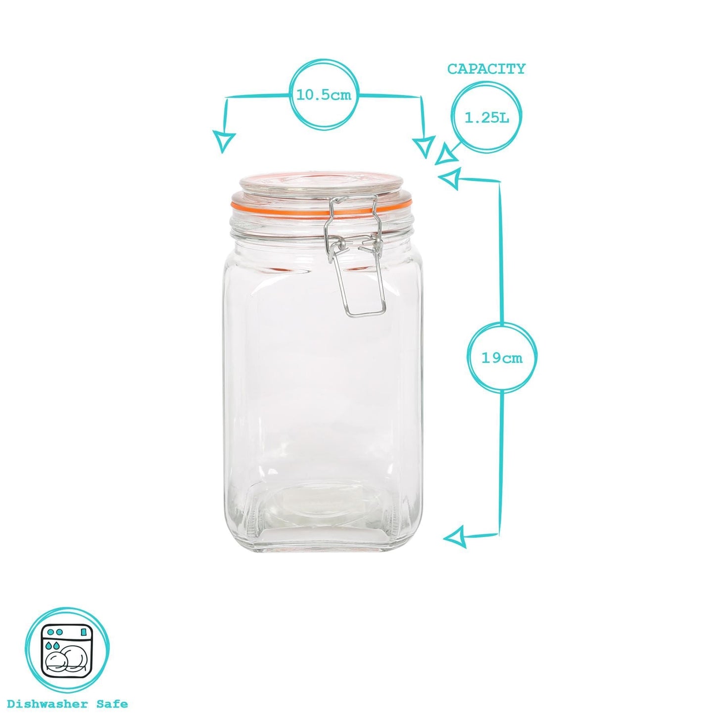 760ml Air tight Square Glass Jar with Clip-Top Lid