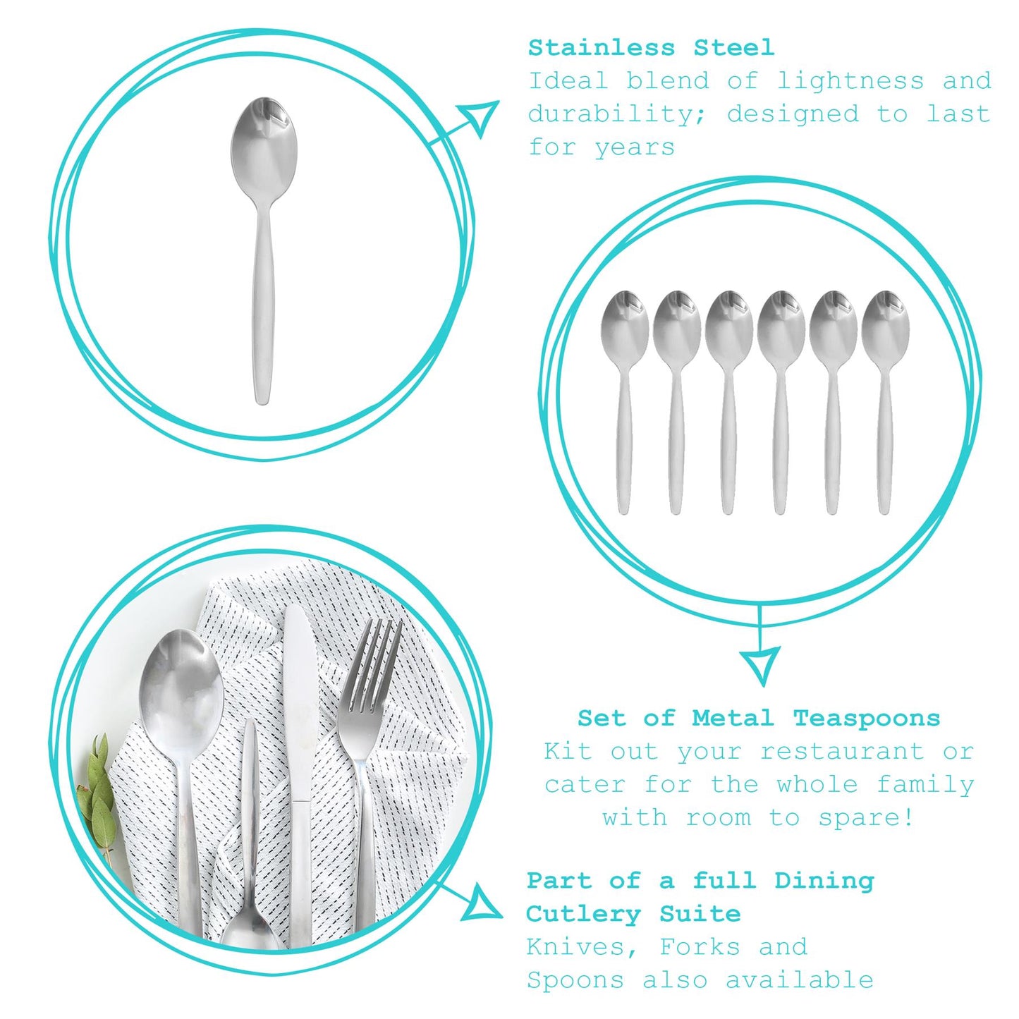Classic Stainless Steel Teaspoons - Pack of 6