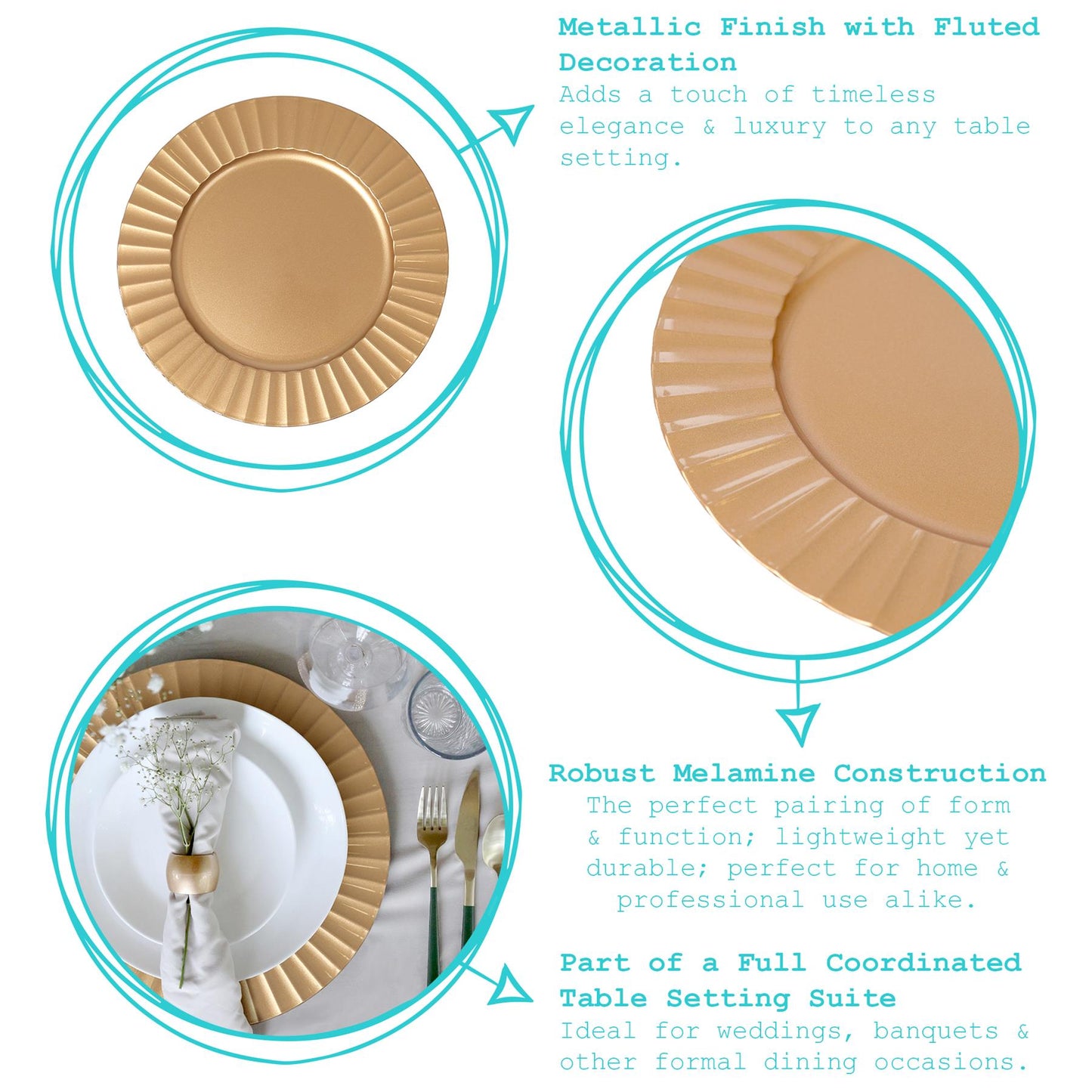 Round Fluted Charger Plates - 33cm - Pack of 6