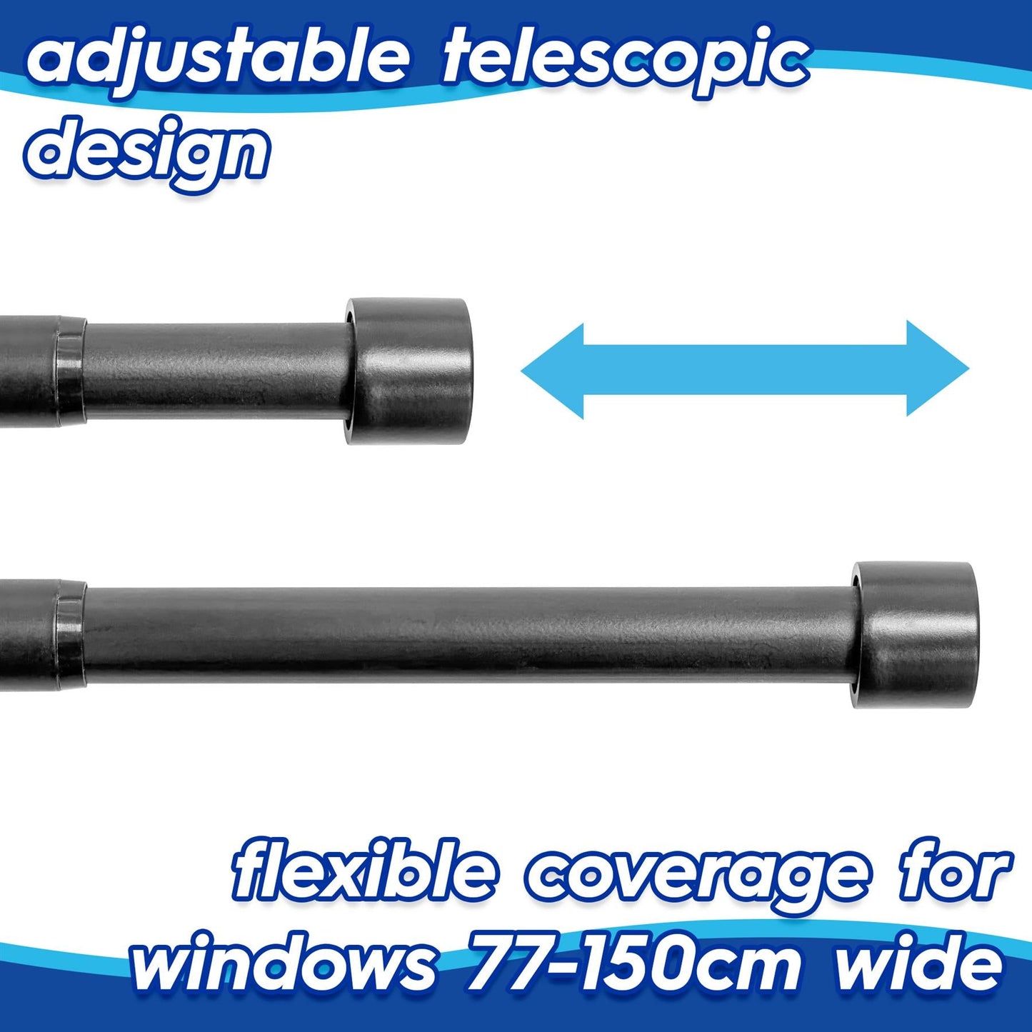 Extendable Metal Curtain Pole Kit - 77 to 150cm