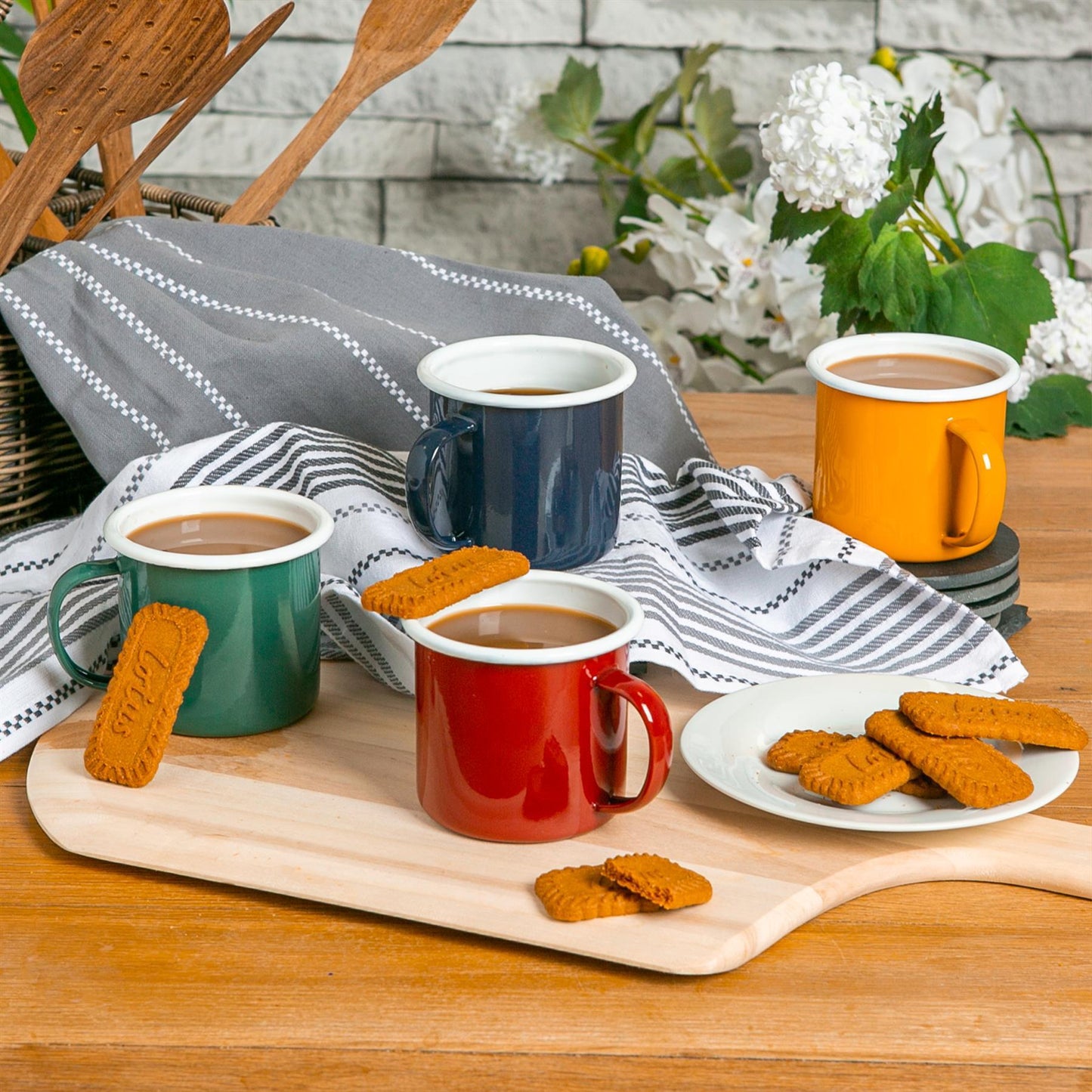 375ml Coloured Enamel Mugs - 4 Colours