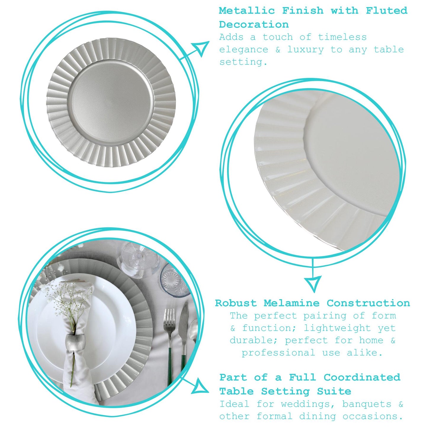 Round Fluted Charger Plates - 33cm - Pack of 6