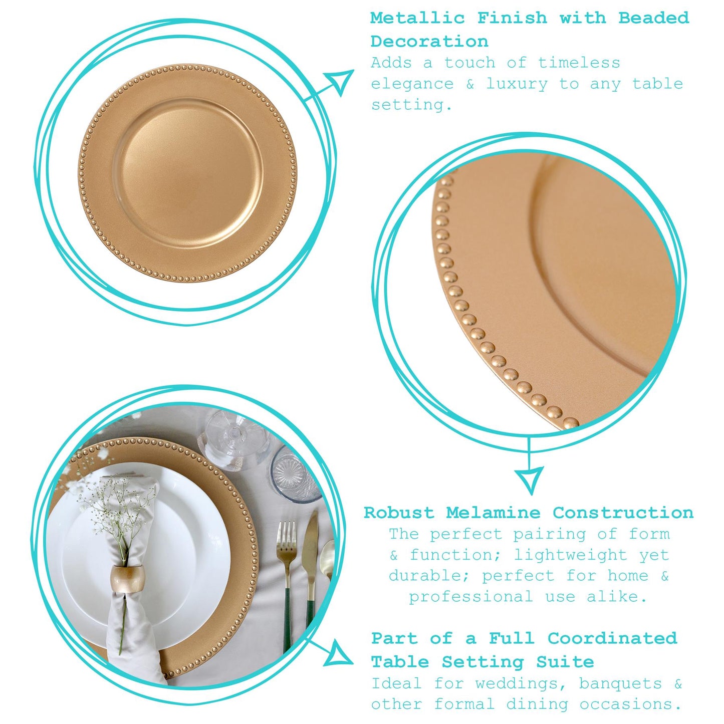 18pc Round Beaded Charger Plates Set - 33cm