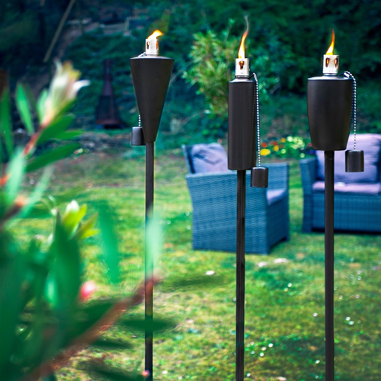 1.46m Metal Round Garden Fire Torches - Pack of 2