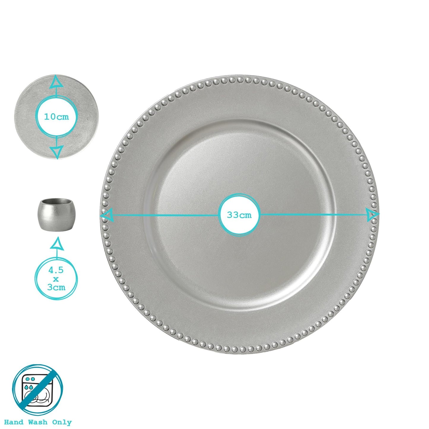 18pc Round Beaded Charger Plates Set - 33cm