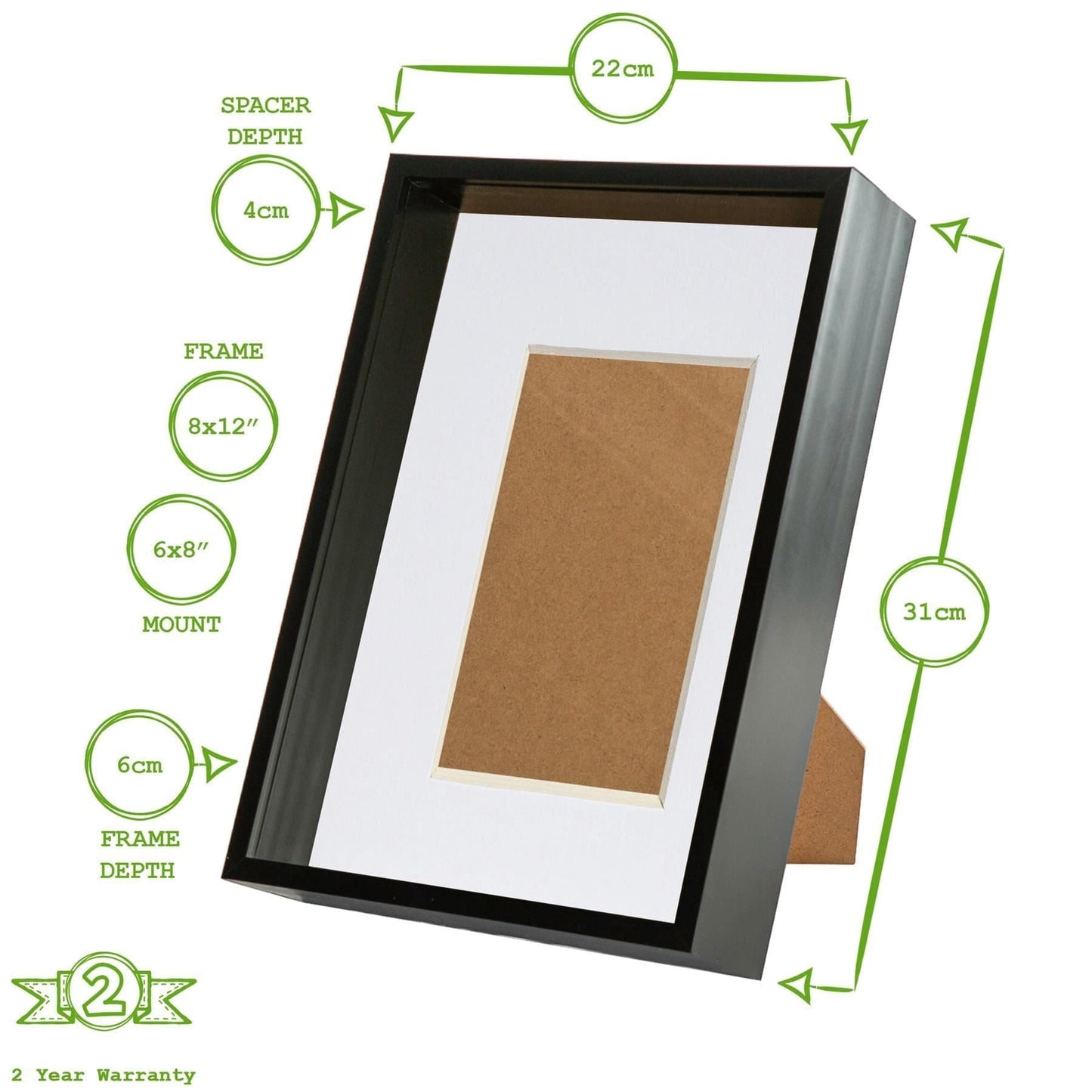 Black A4 (8" x 12") 3D Deep Box Frame with A5 Mount