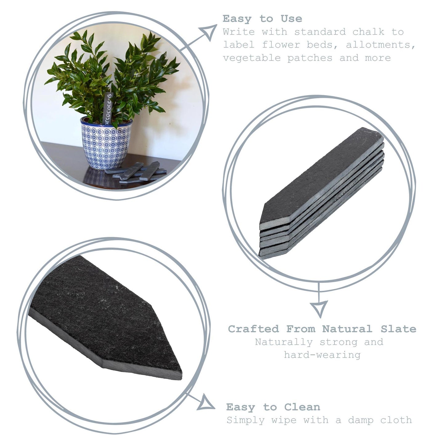 2cm x 15.5cm Slate Plant Markers - Pack of Six