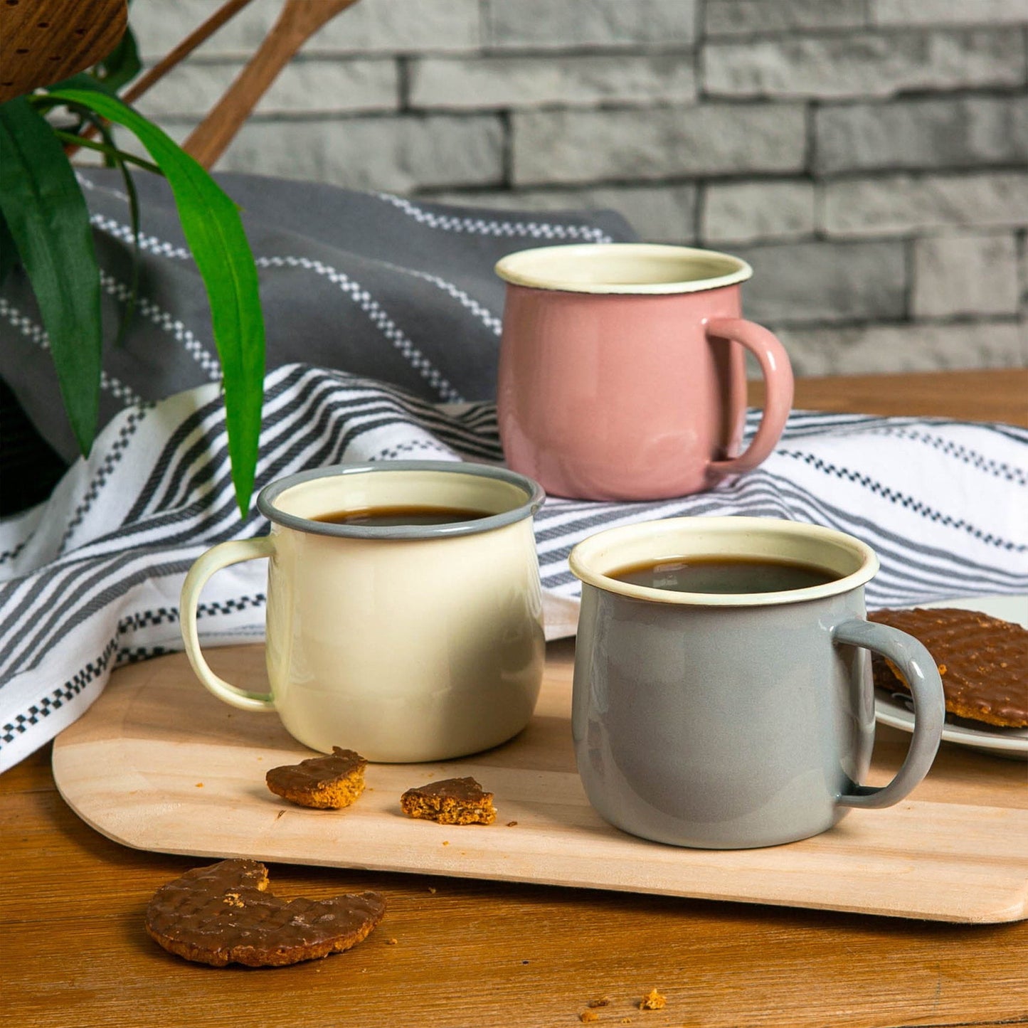 375ml Pastel Enamel Belly Mugs - Pack of Six