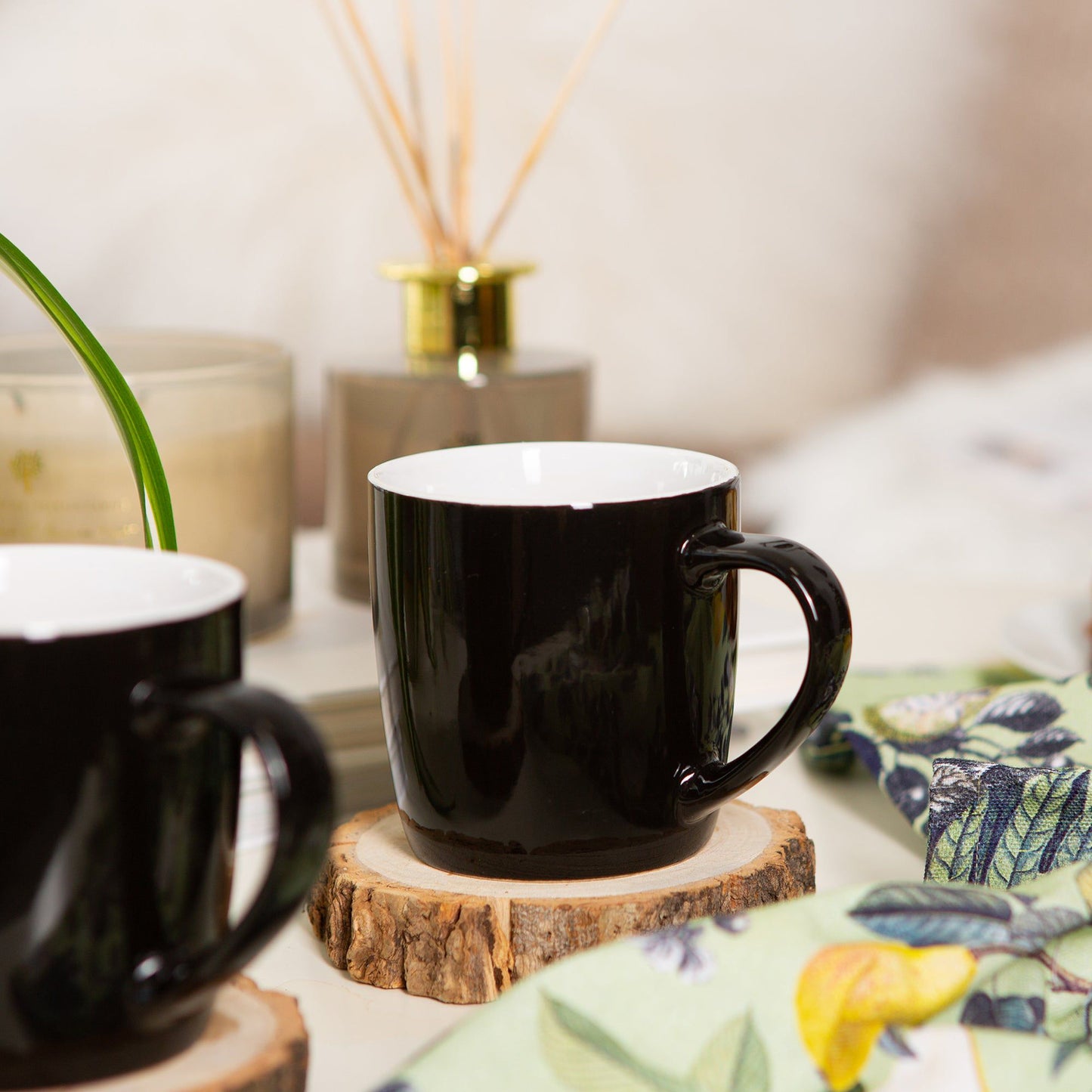 350ml Black Coloured Coffee Mugs - Pack of Six