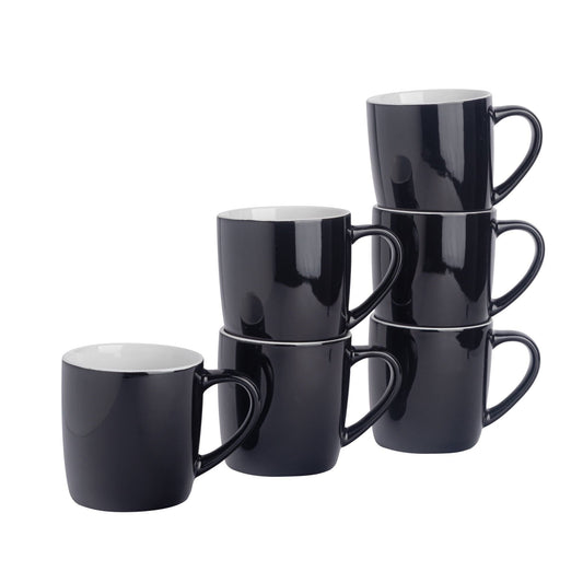 350ml Black Coloured Coffee Mugs - Pack of Six