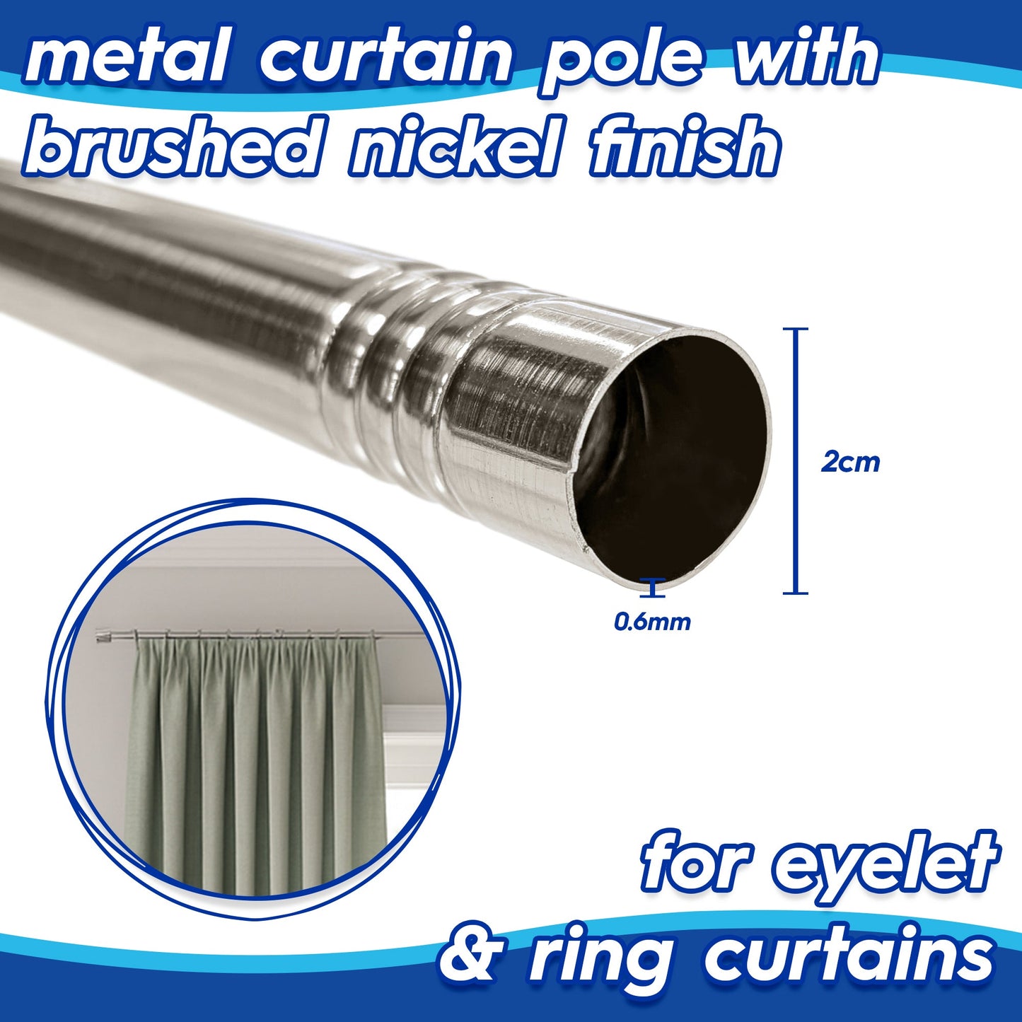 Extendable Metal Curtain Pole Kit - 77 to 150cm