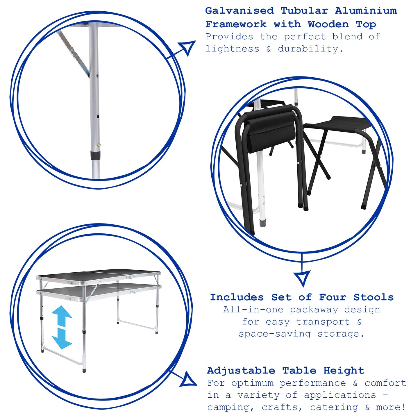 5 Piece Height Adjustable Folding Picnic Table & Chairs Set