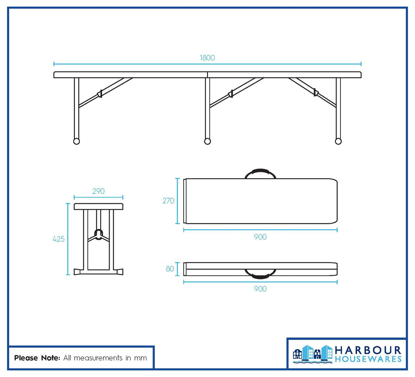 6 feet / 180cm Four Person Folding Trestle Bench