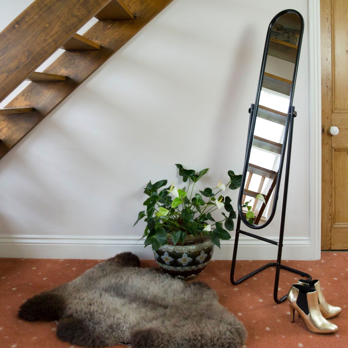 153cm x 30cm Black Round Full-Length Mirror