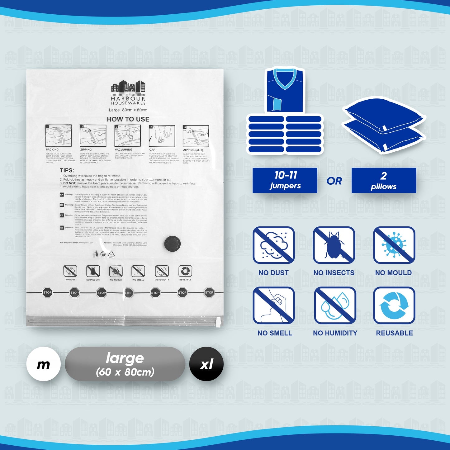 Vacuum Storage Bags - Large (60 x 80cm) - Grey - Pack of 5