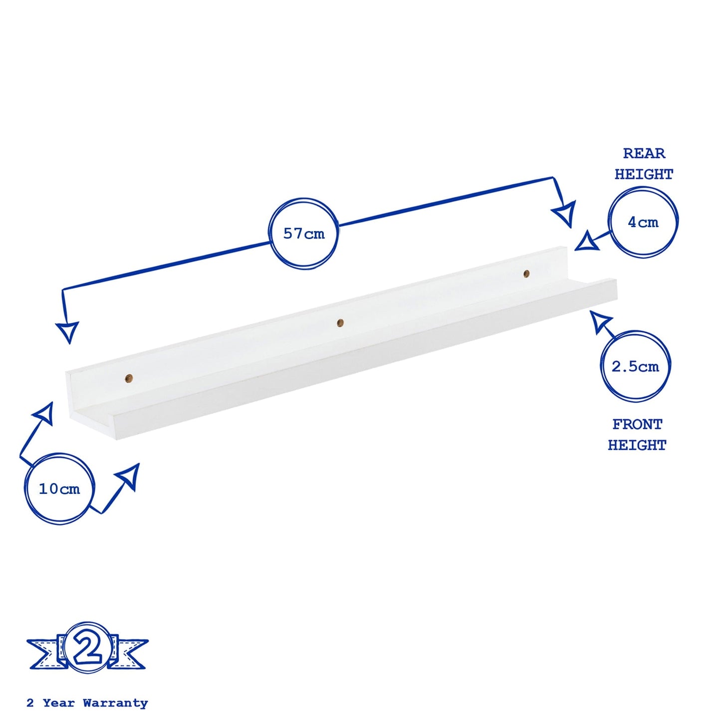 57cm White Floating Picture Ledge Shelves - Pack of Two