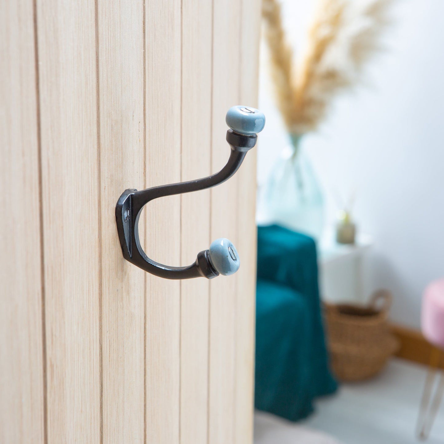 30mm x 105mm Grey Ceramic Ball Black Hat & Coat Hook