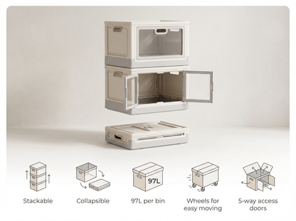 292L Collapsible Storage Bins 3-Pack – Stackable with Lids & Wheels
