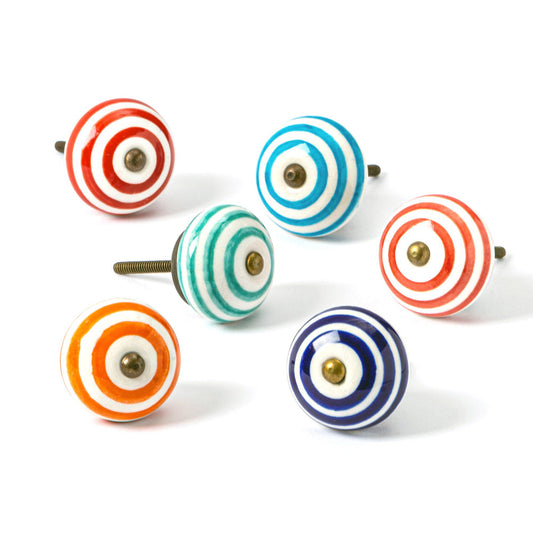 Round Ceramic Cabinet Knobs - Stripe - 6 Colours
