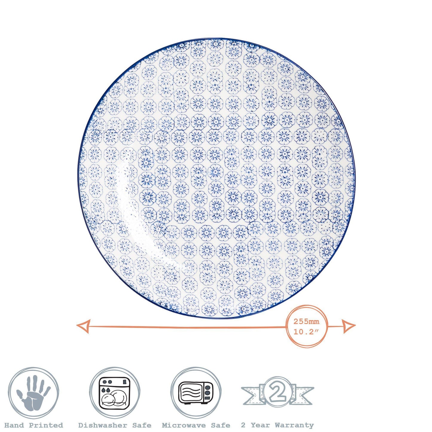 25.5cm Hand Printed Stoneware Dinner Plate