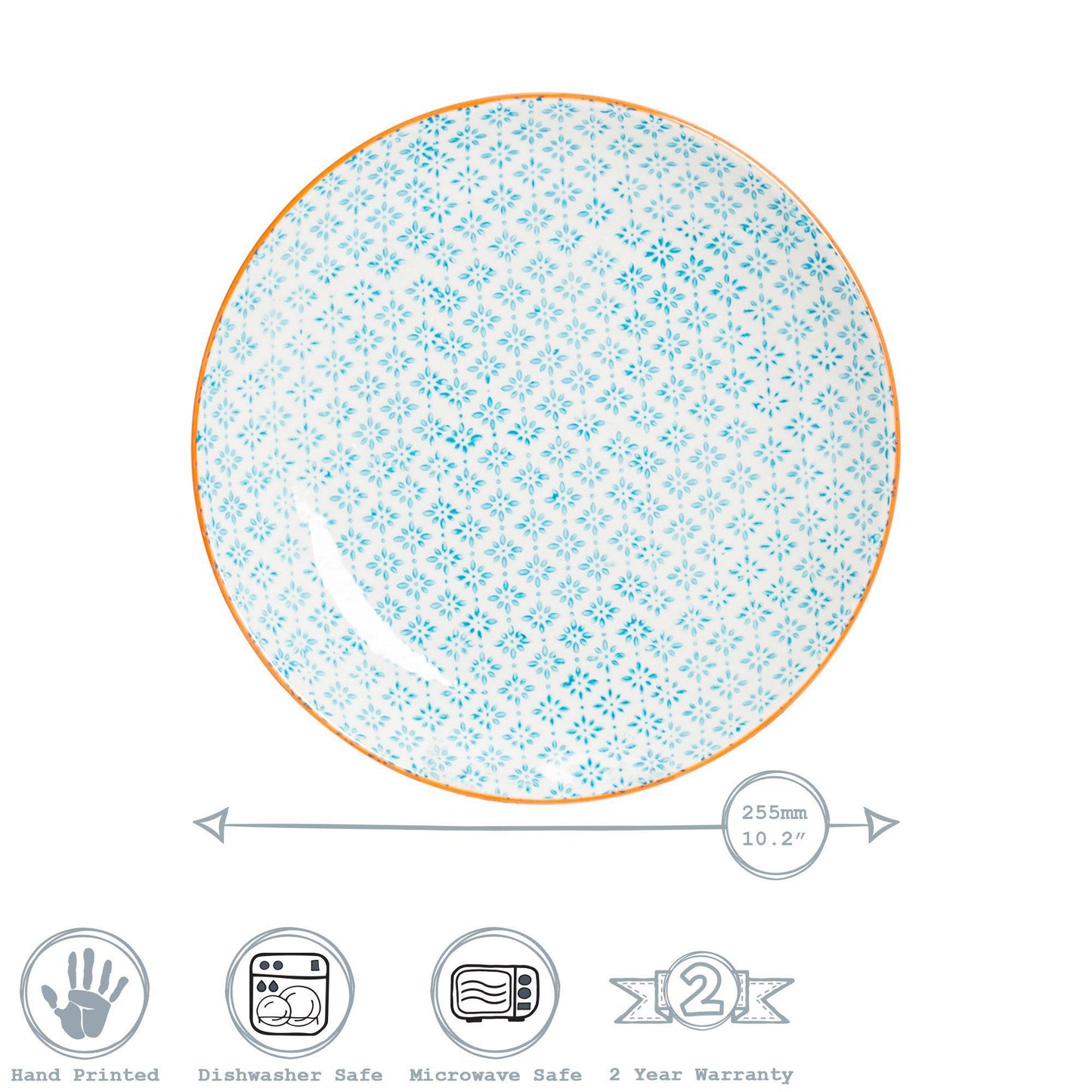 25.5cm Hand Printed Stoneware Dinner Plate