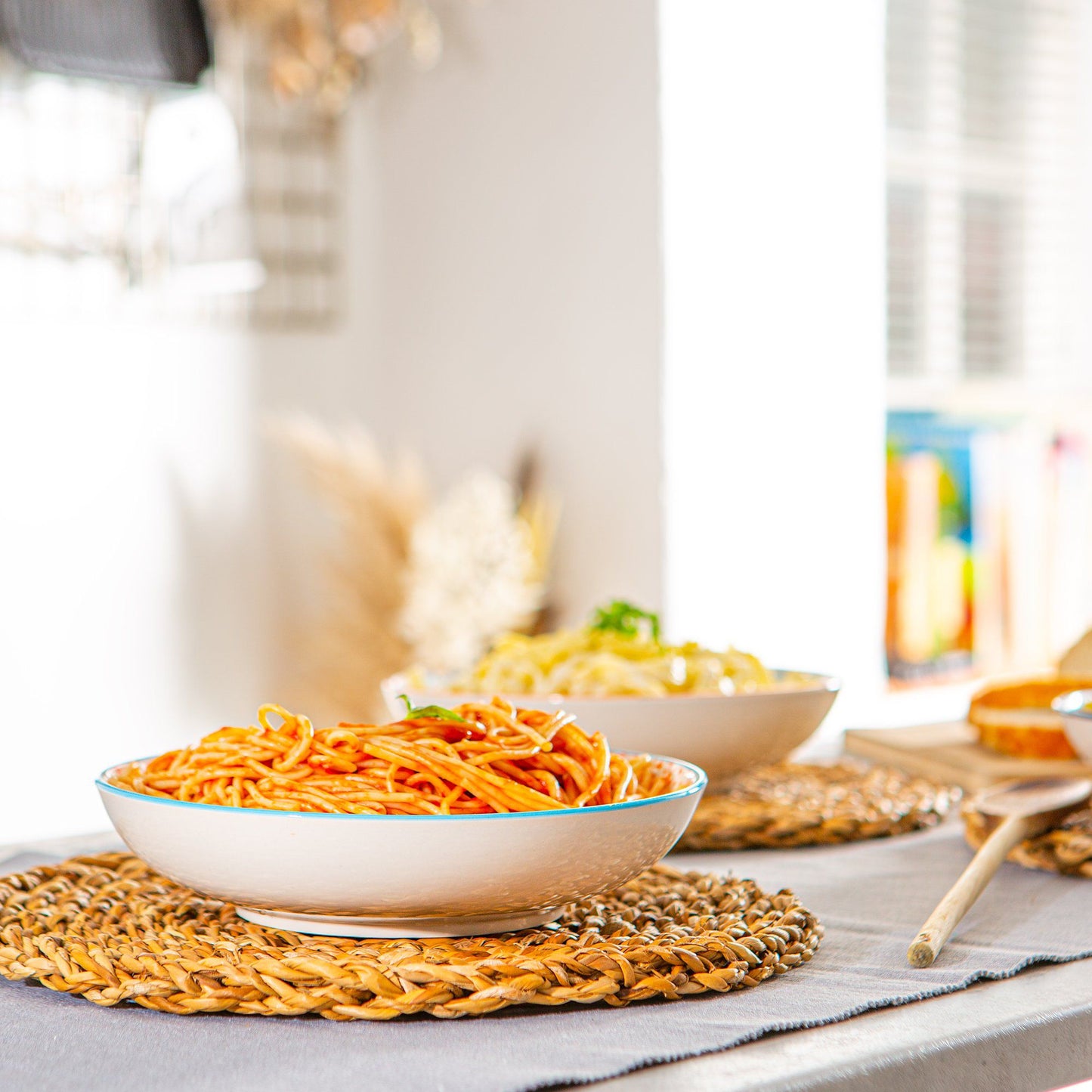 22cm Hand Printed Stoneware Pasta Bowl