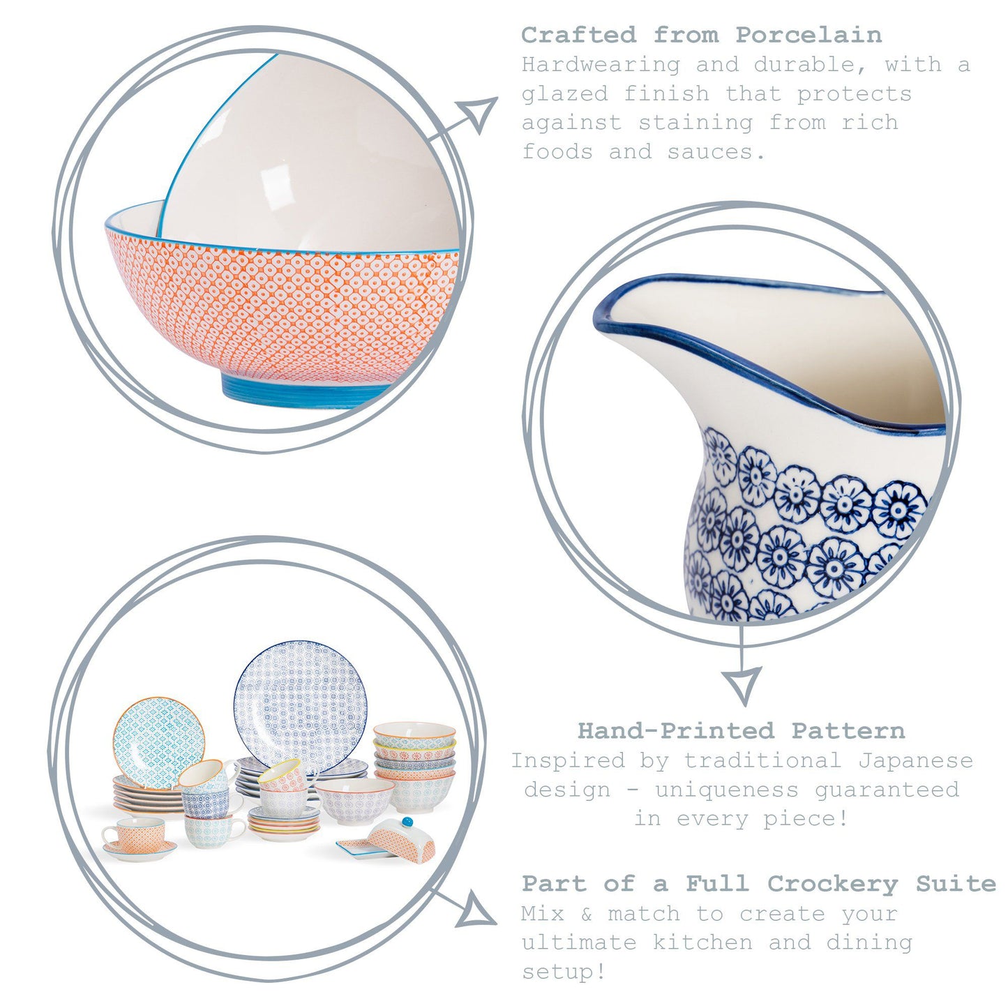 16cm Hand Printed Stoneware Cereal Bowl