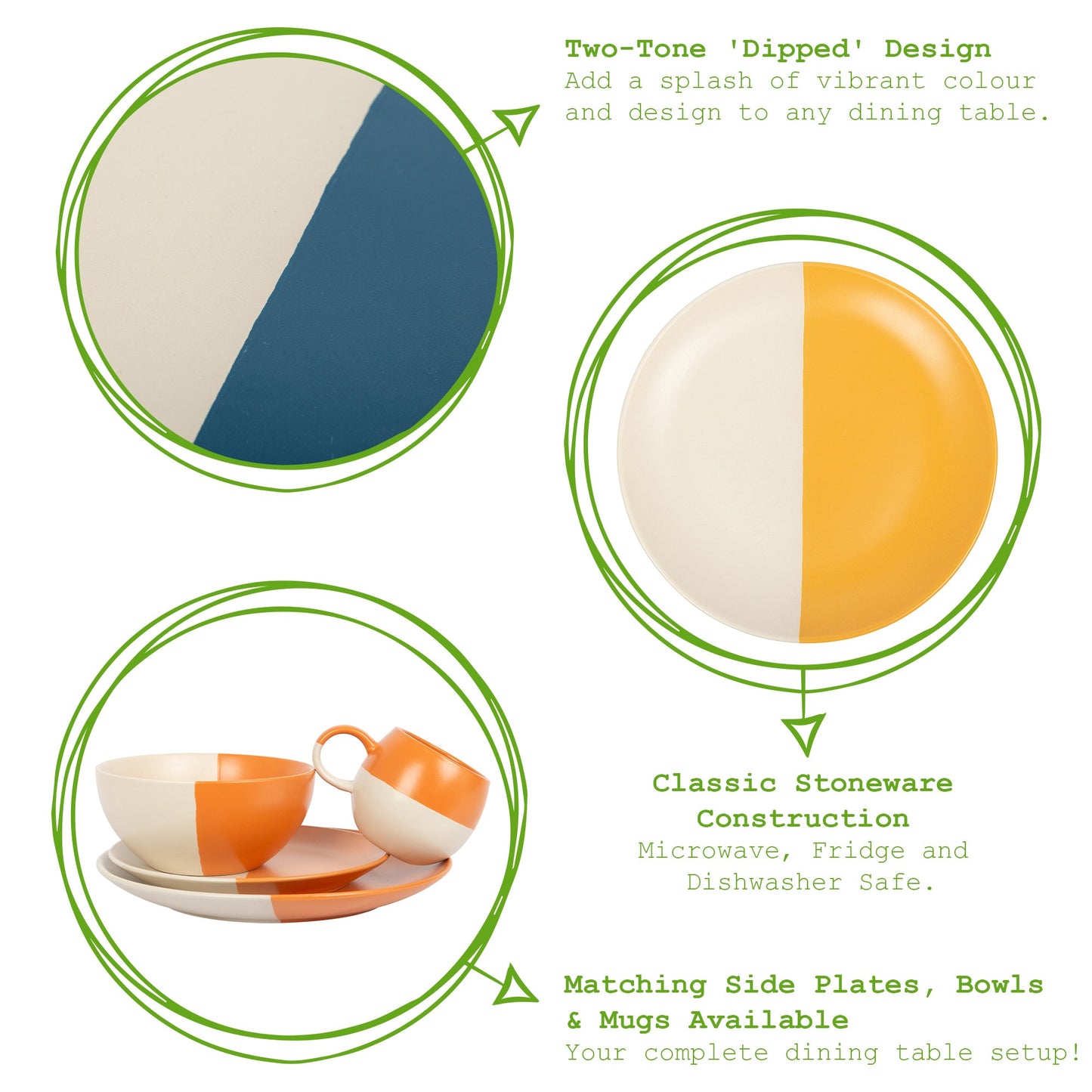 26.5cm Colour Block Stoneware Dinner Plates - Pack of 4