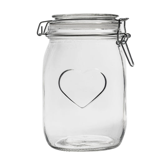 1L Air tight Glass Storage Jar with Embossed Heart Detail