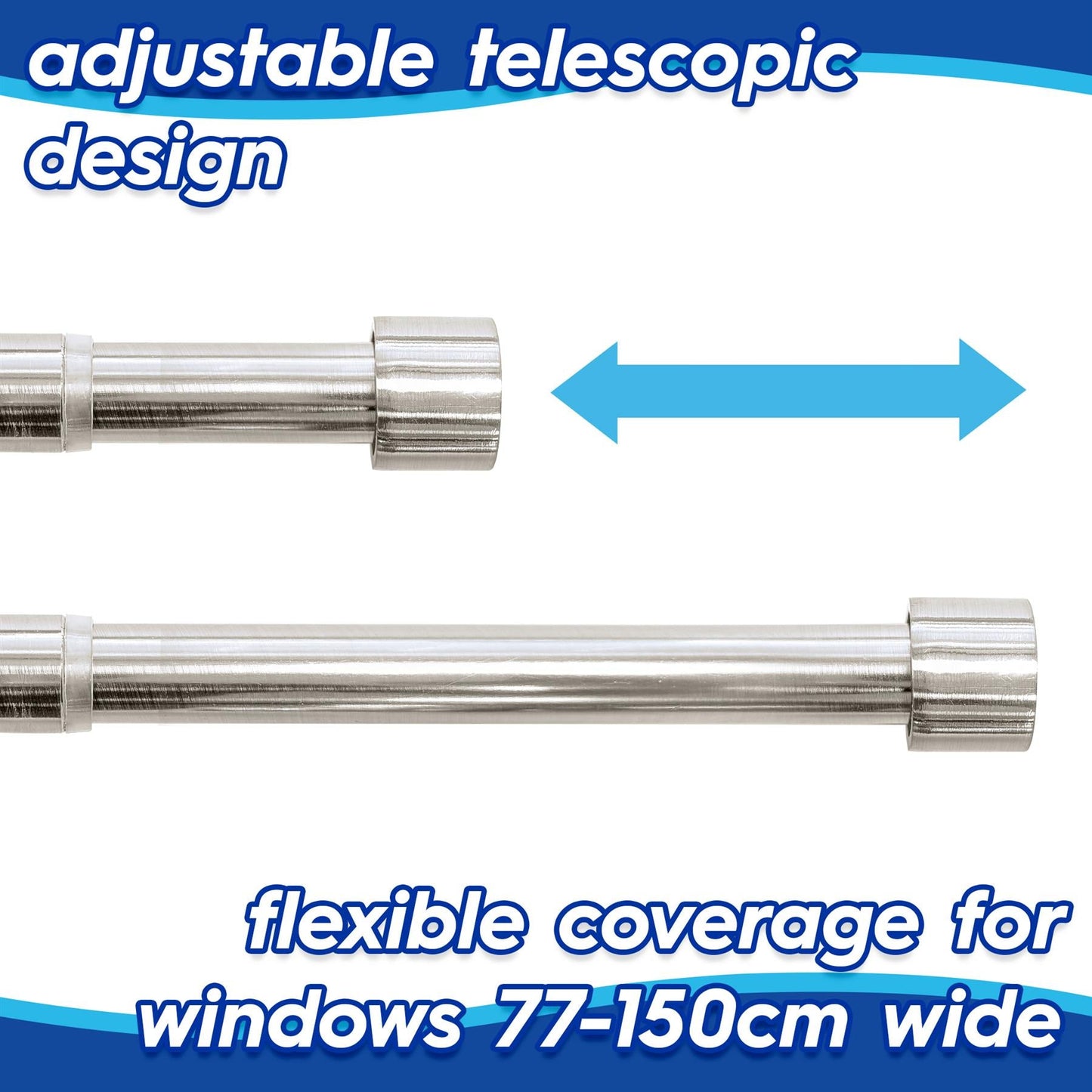 Extendable Metal Curtain Pole Kit - 77 to 150cm