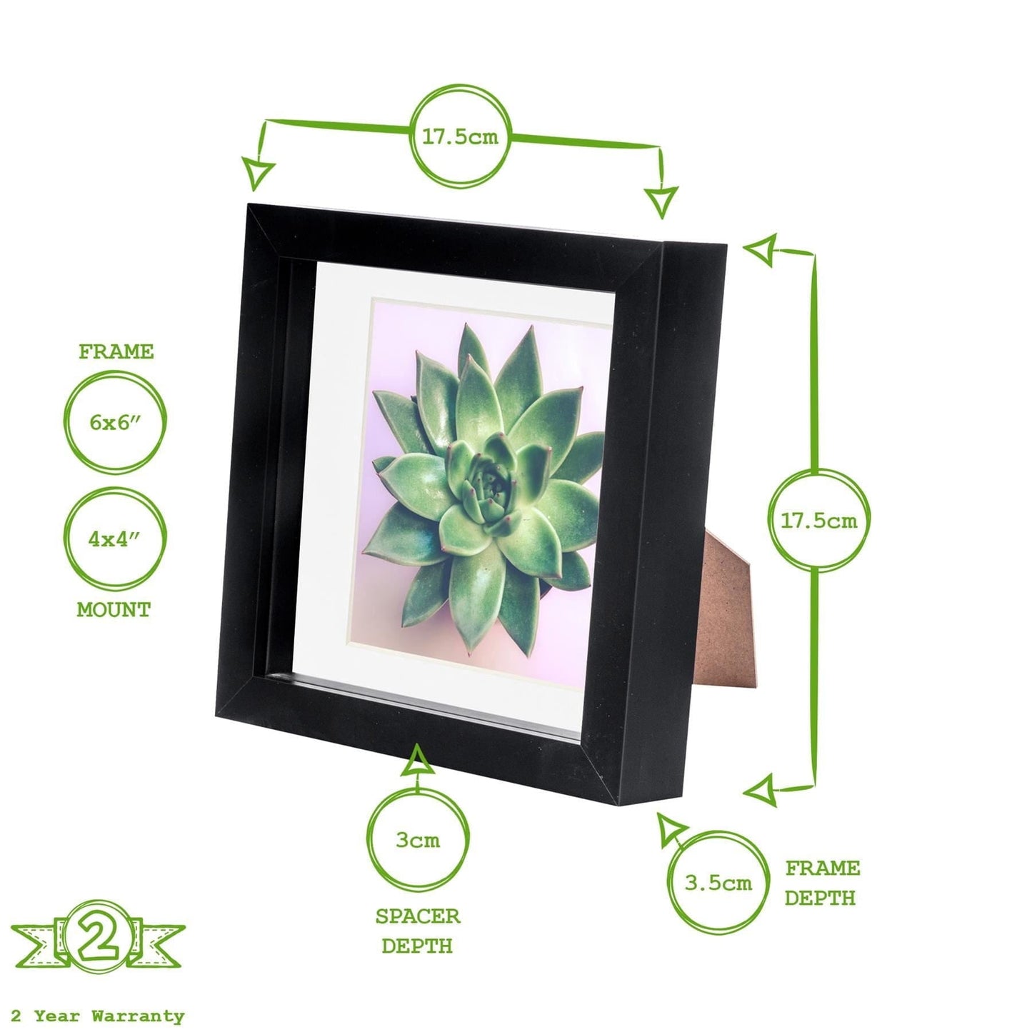 6" x 6" Black 3D Box Photo Frame - with 4" x 4" Mount