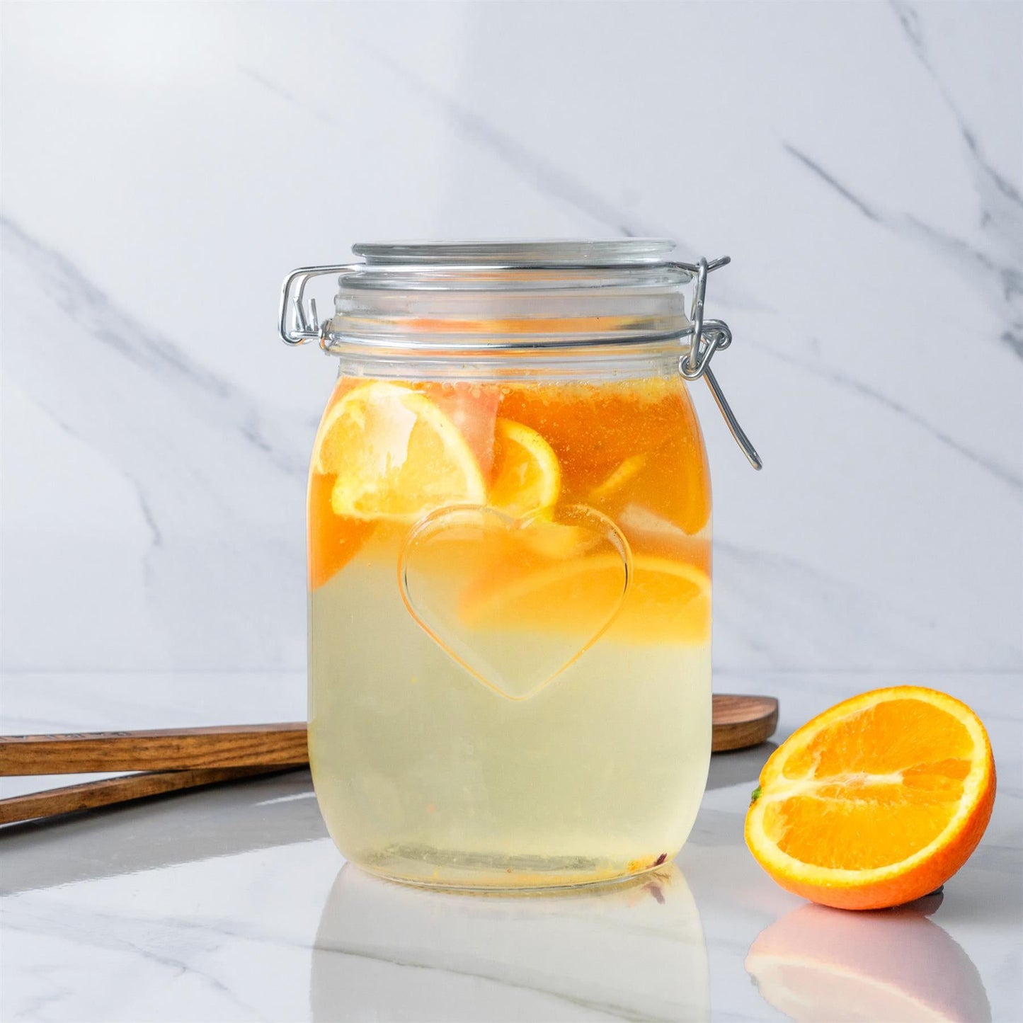 1L Air tight Glass Storage Jar with Embossed Heart Detail