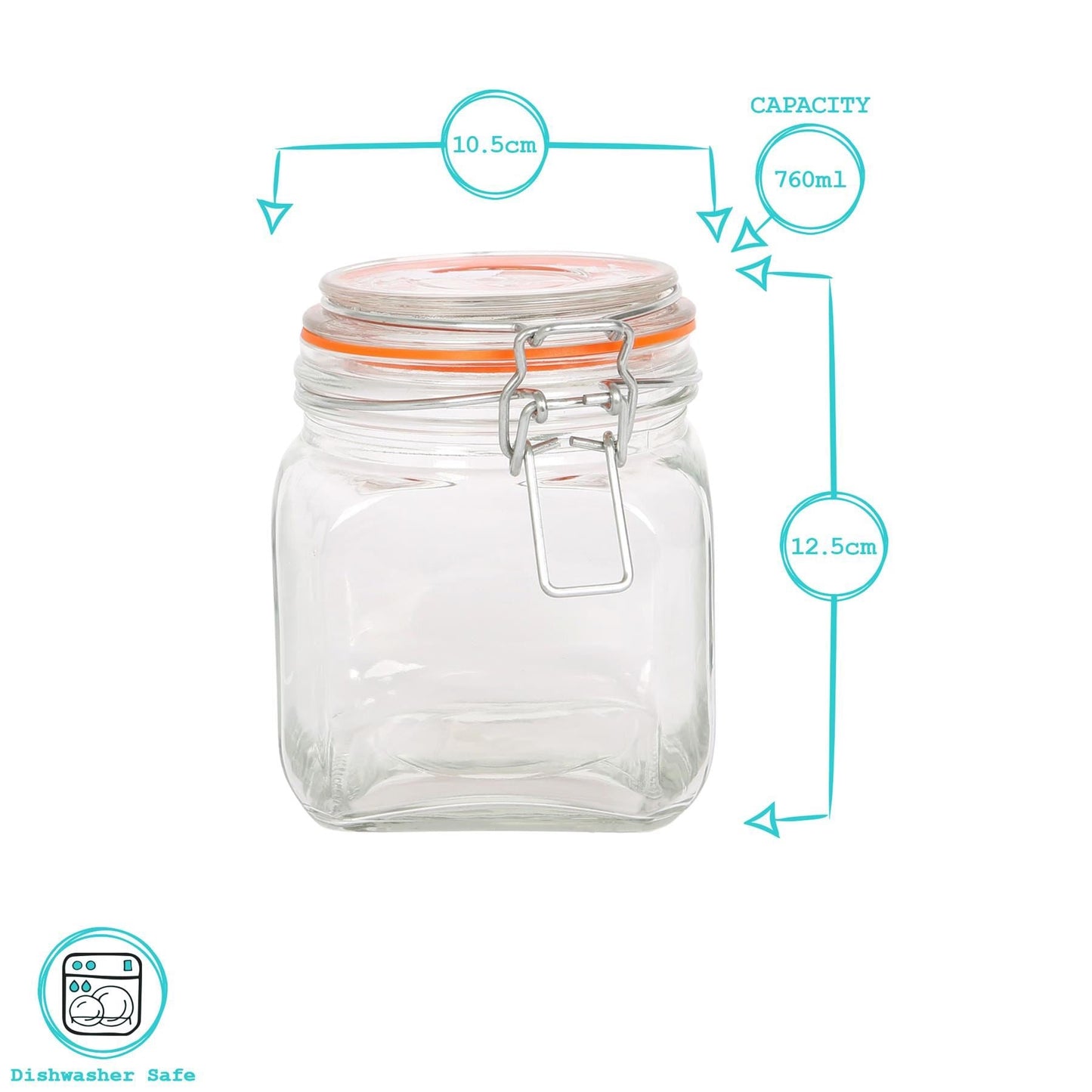 760ml Air tight Square Glass Jar with Clip-Top Lid