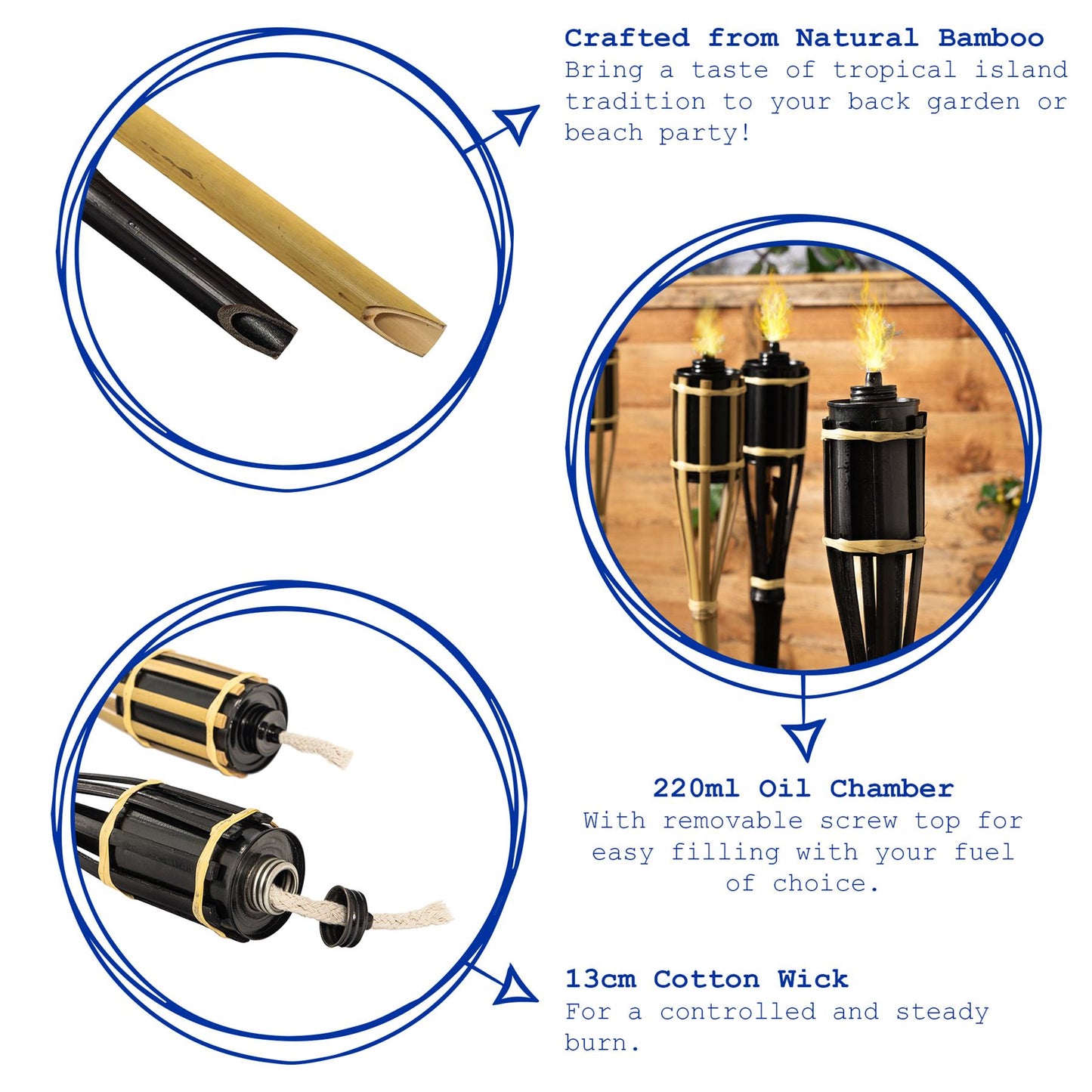 Green Bamboo 60cm Garden Fire Torches - Pack of Six