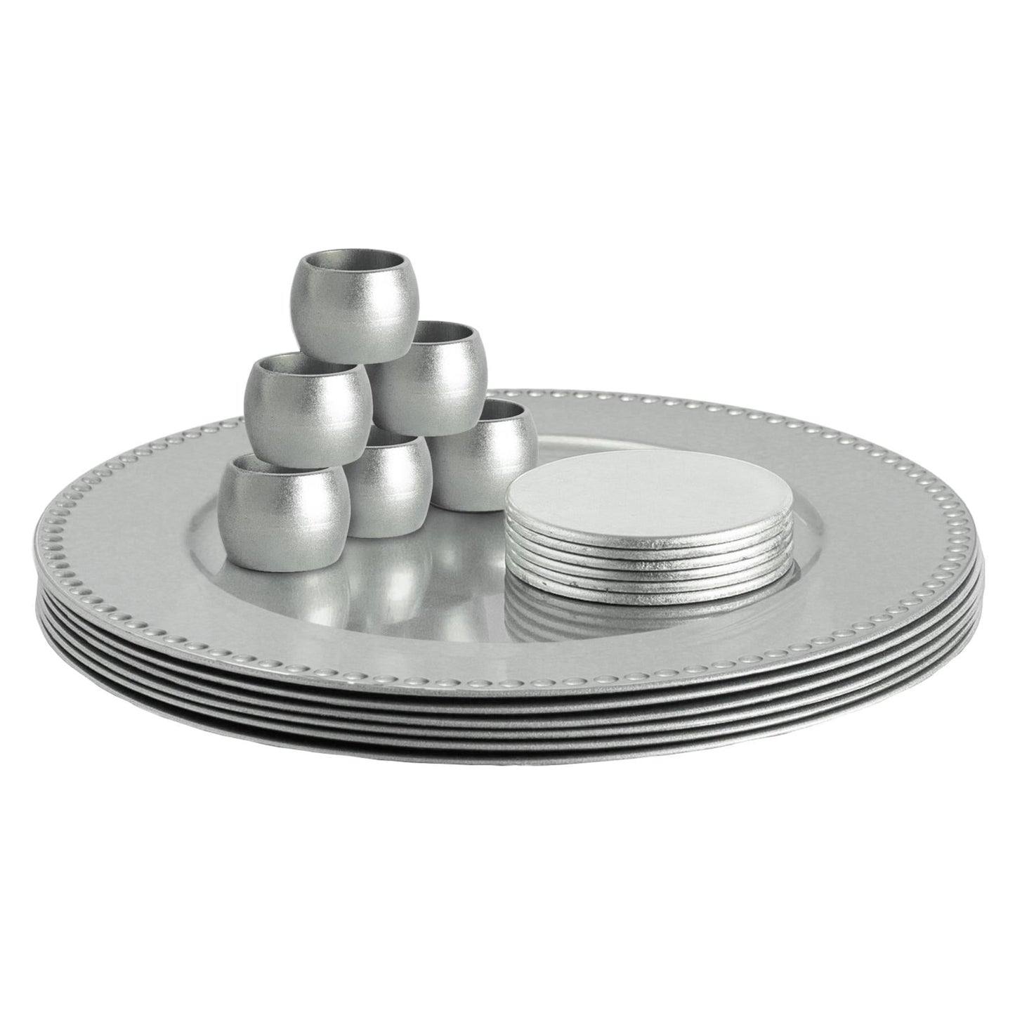 18pc Round Beaded Charger Plates Set - 33cm