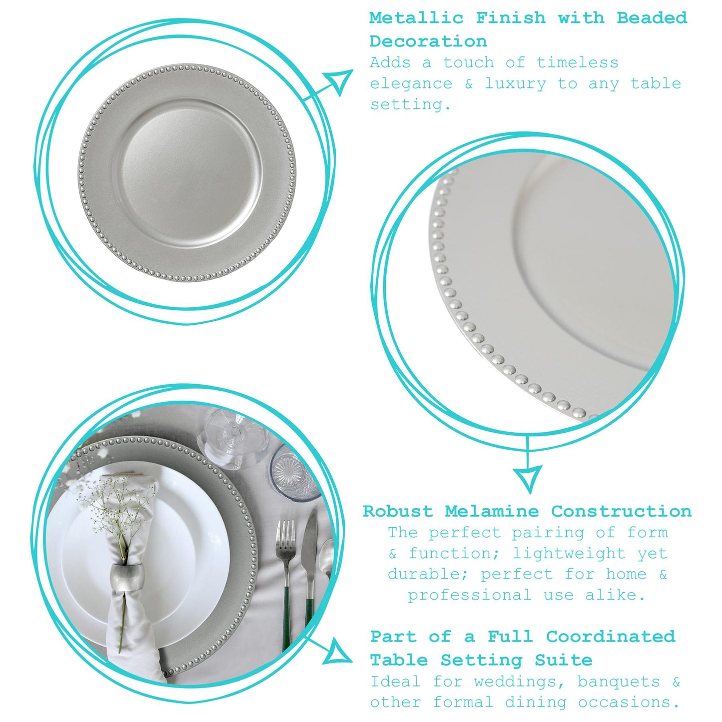 18pc Round Beaded Charger Plates Set - 33cm