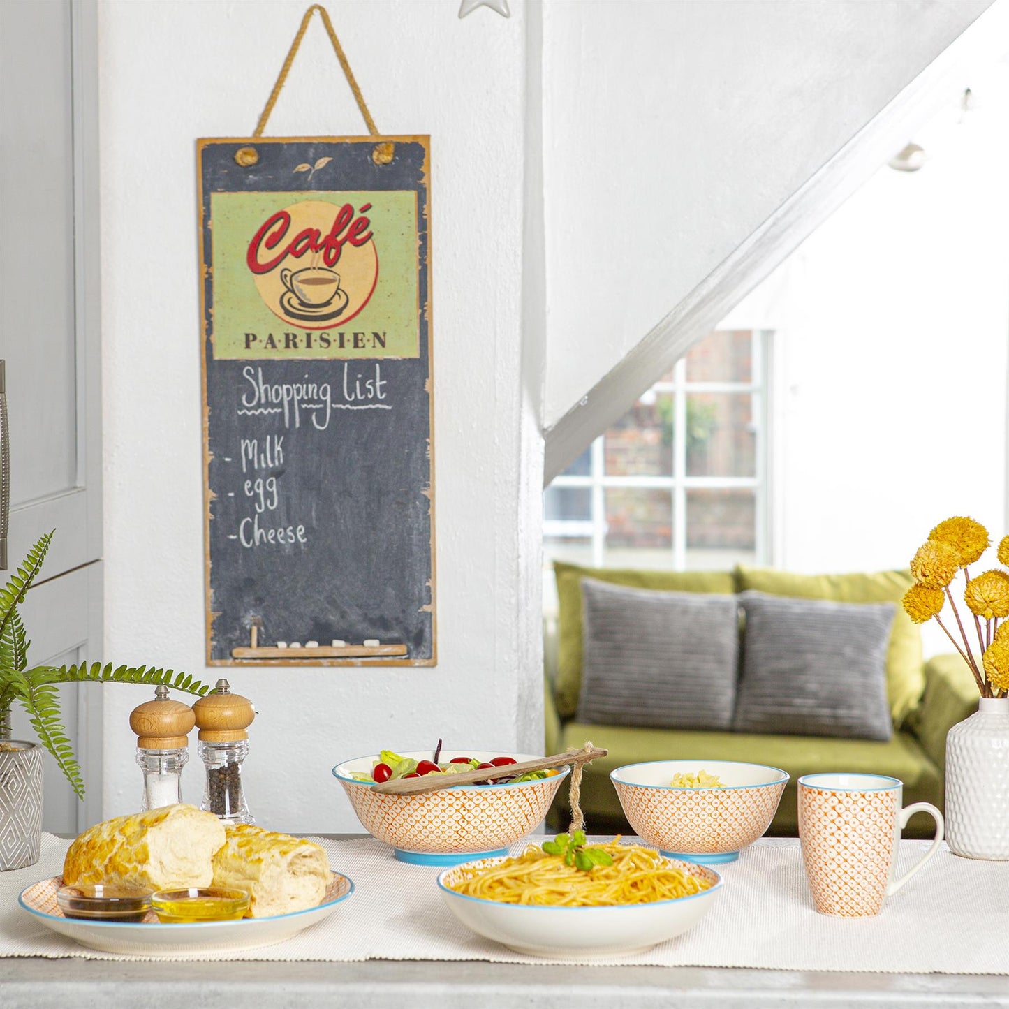 24pc Hand-Printed Floral Stoneware Dinner Set